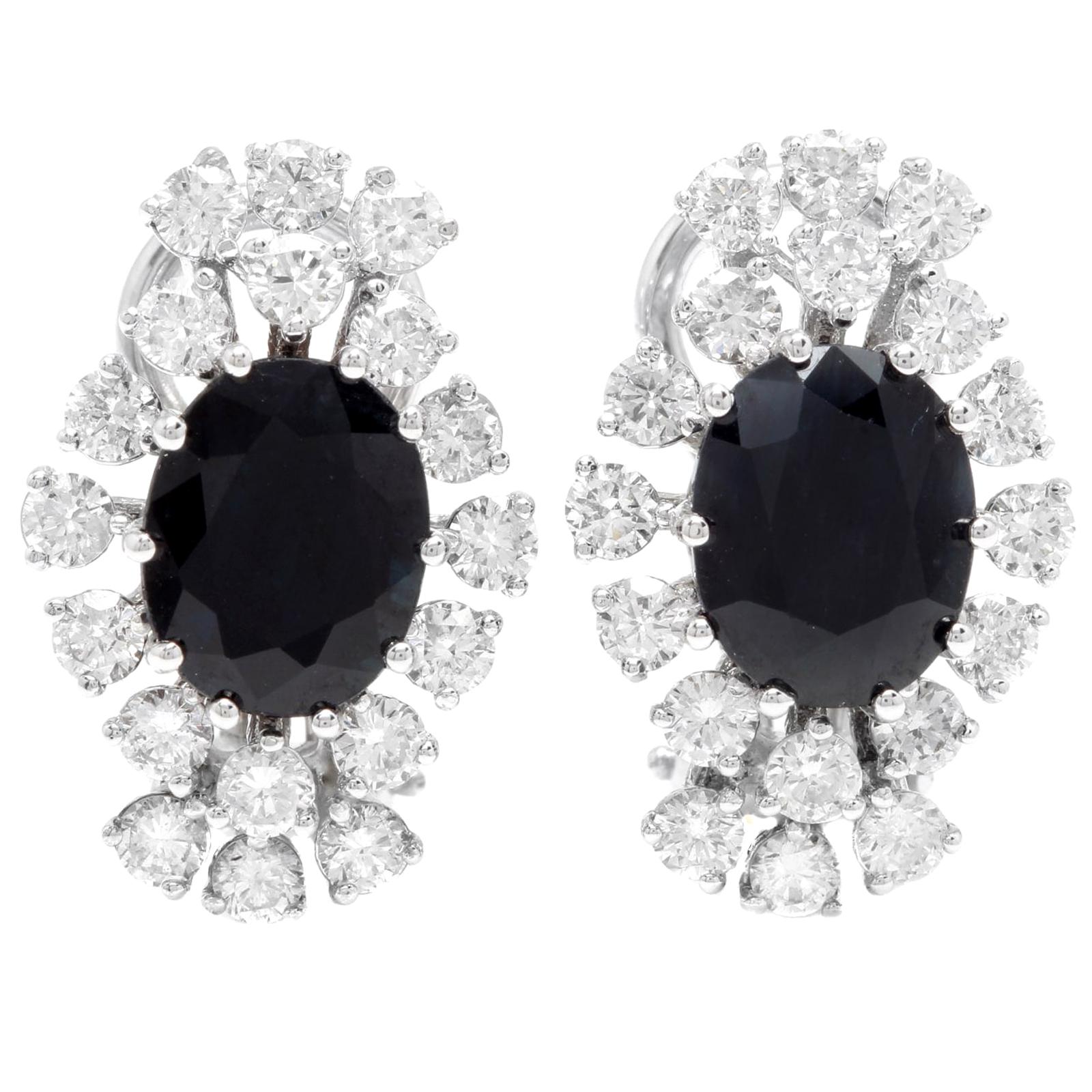 Exquisite 8.00 Carat Natural Sapphire and Diamond 14 Karat Solid Gold Earrings