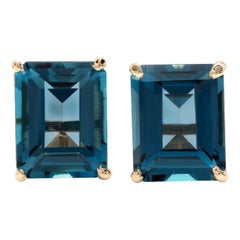 Exquisite 8.00Ct Natural London Blue Topaz 14K Solid Yellow Gold Stud Earrings