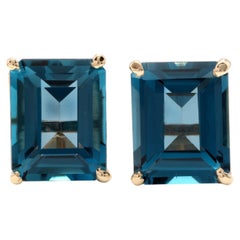 Exquisite 8.00Ct Natural London Blue Topaz 14K Solid Yellow Gold Stud Earrings