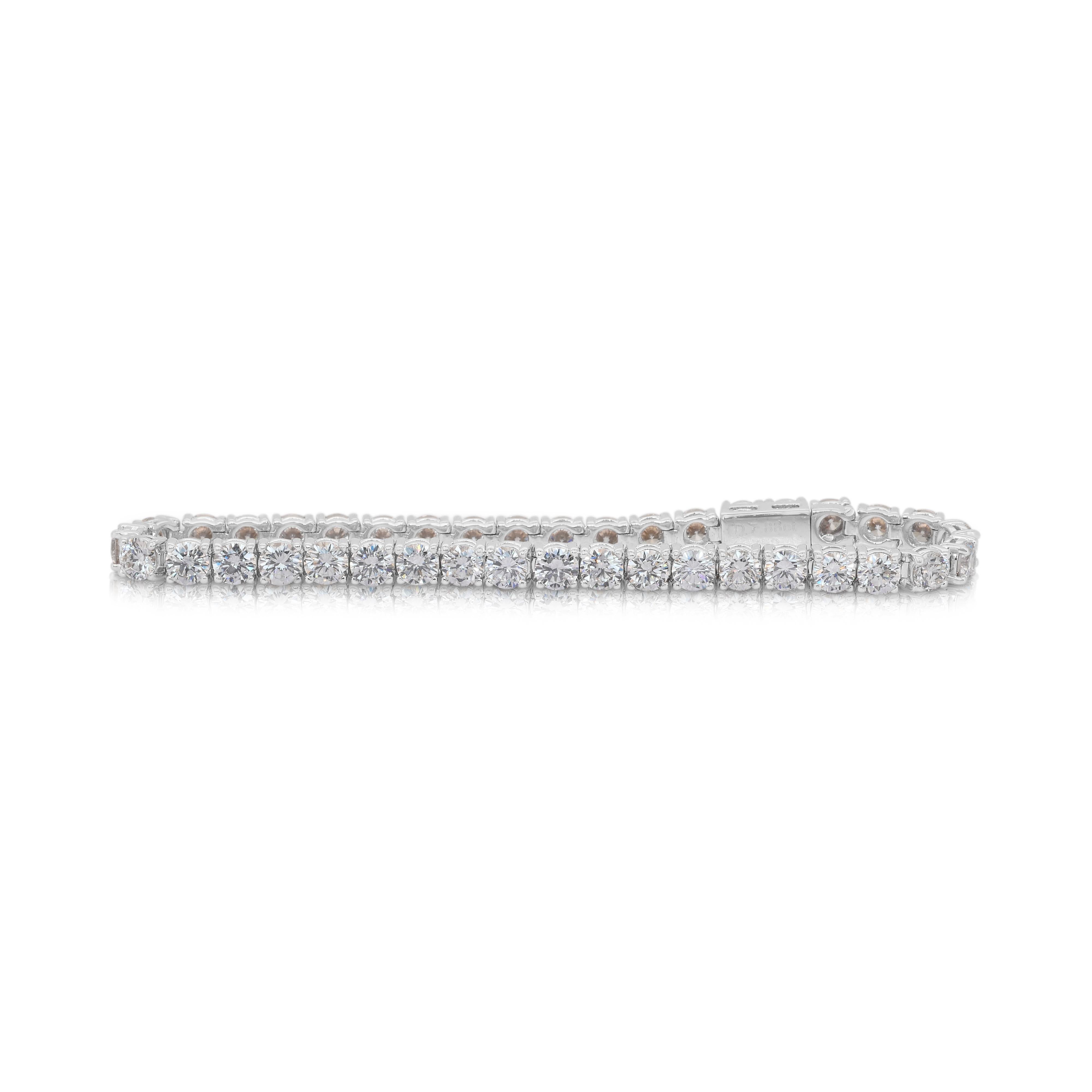 Taglio rotondo Squisito bracciale tennis con 8,01 carati di diamanti in oro bianco 18 carati - certificato IGI in vendita