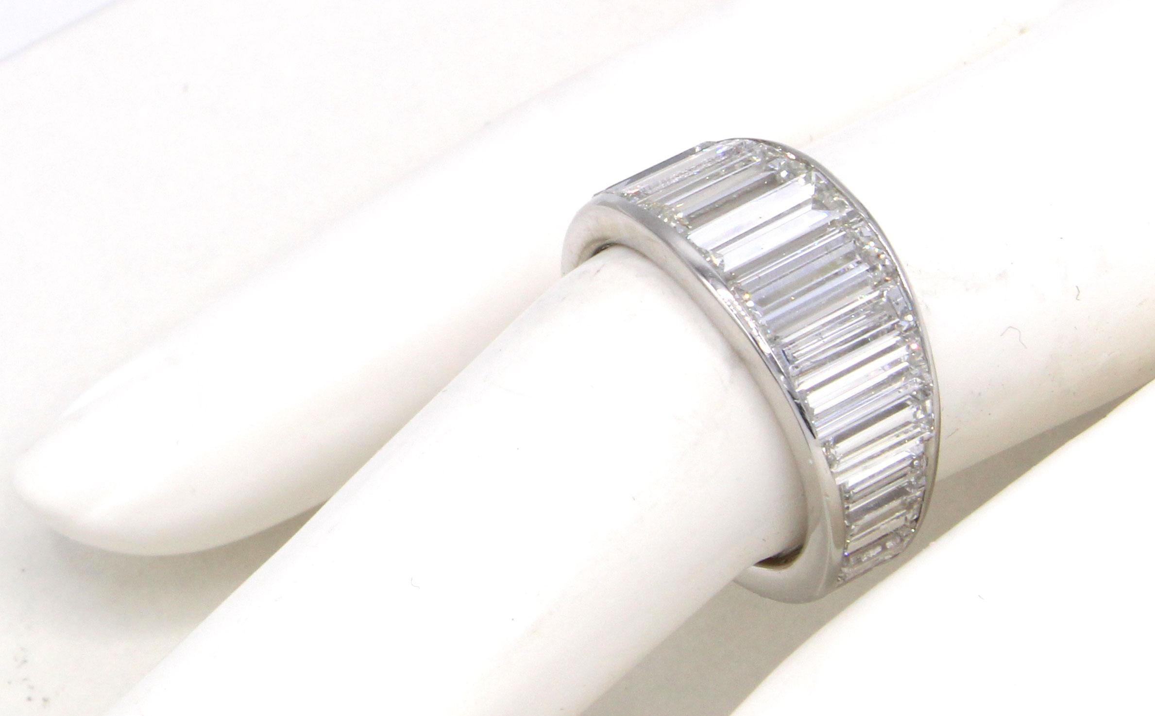 Baguette Cut Exquisite 8.10 Carat Baguette Diamond Platinum Eternity Band For Sale