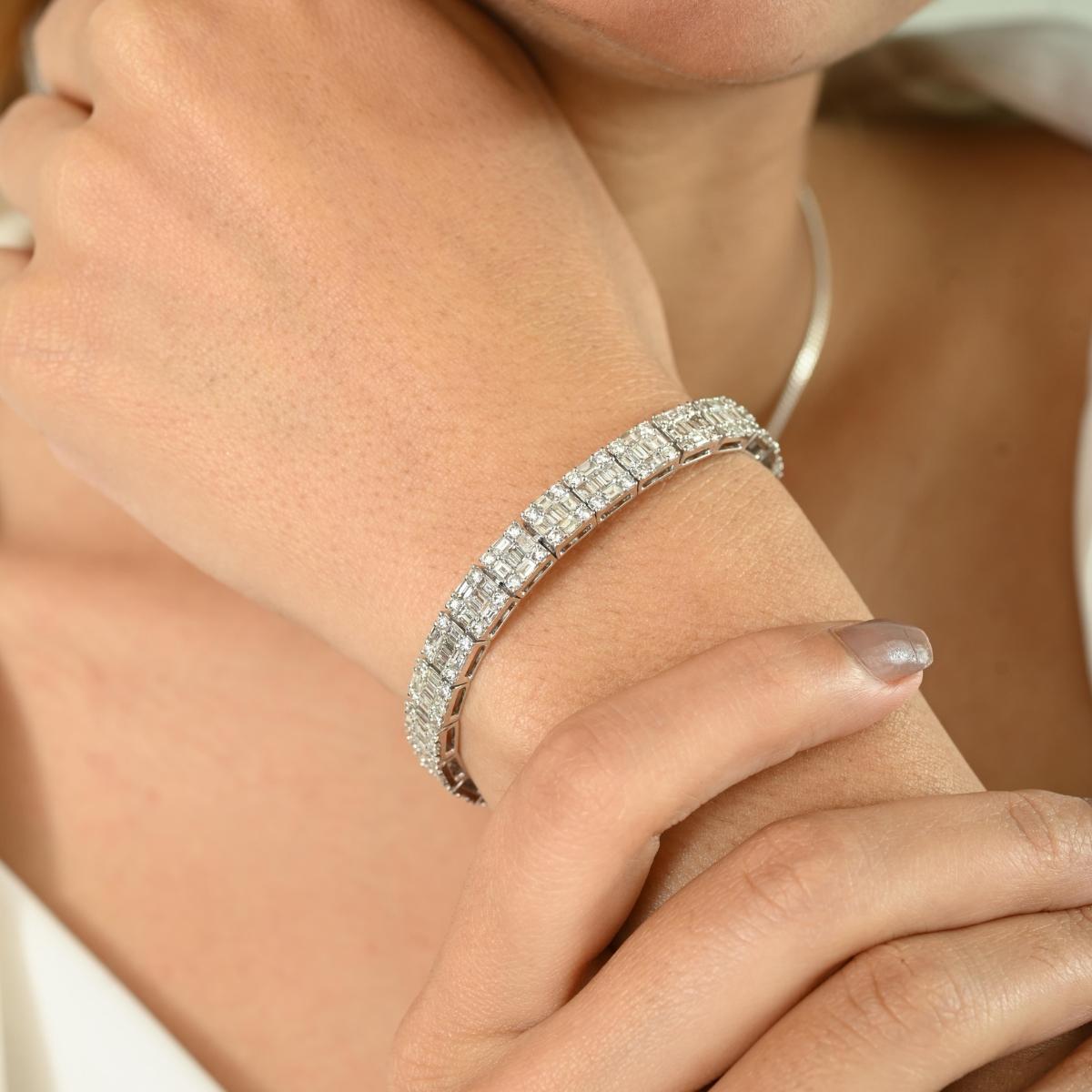 Exquisita Pulsera de Tenis con Diamantes de 8,21 Quilates en Oro Blanco de 14k Joyas de Boda Corte mixto en venta