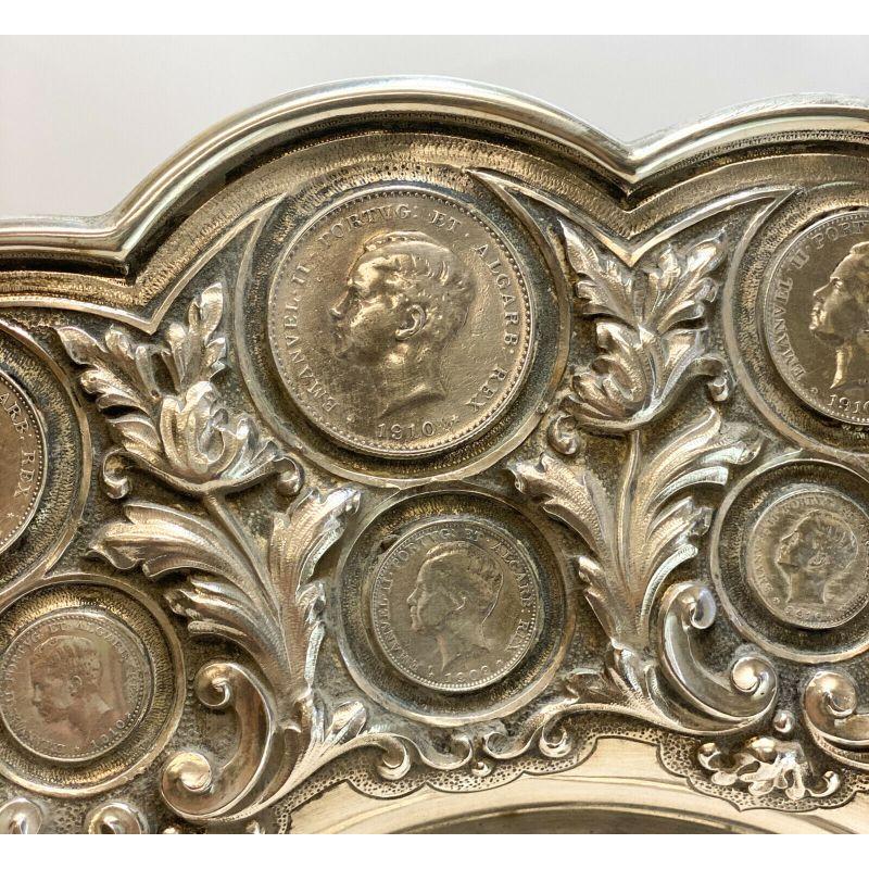 20th Century Exquisite 833 Porto Silver Coin Mounted Centerpiece Tray Charger, Early 20th Cen