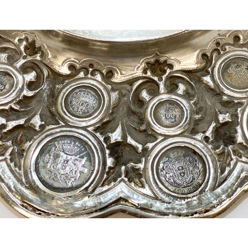 Exquisite 833 Porto Silver Coin Mounted Centerpiece Tray Charger, Early 20th Cen 1