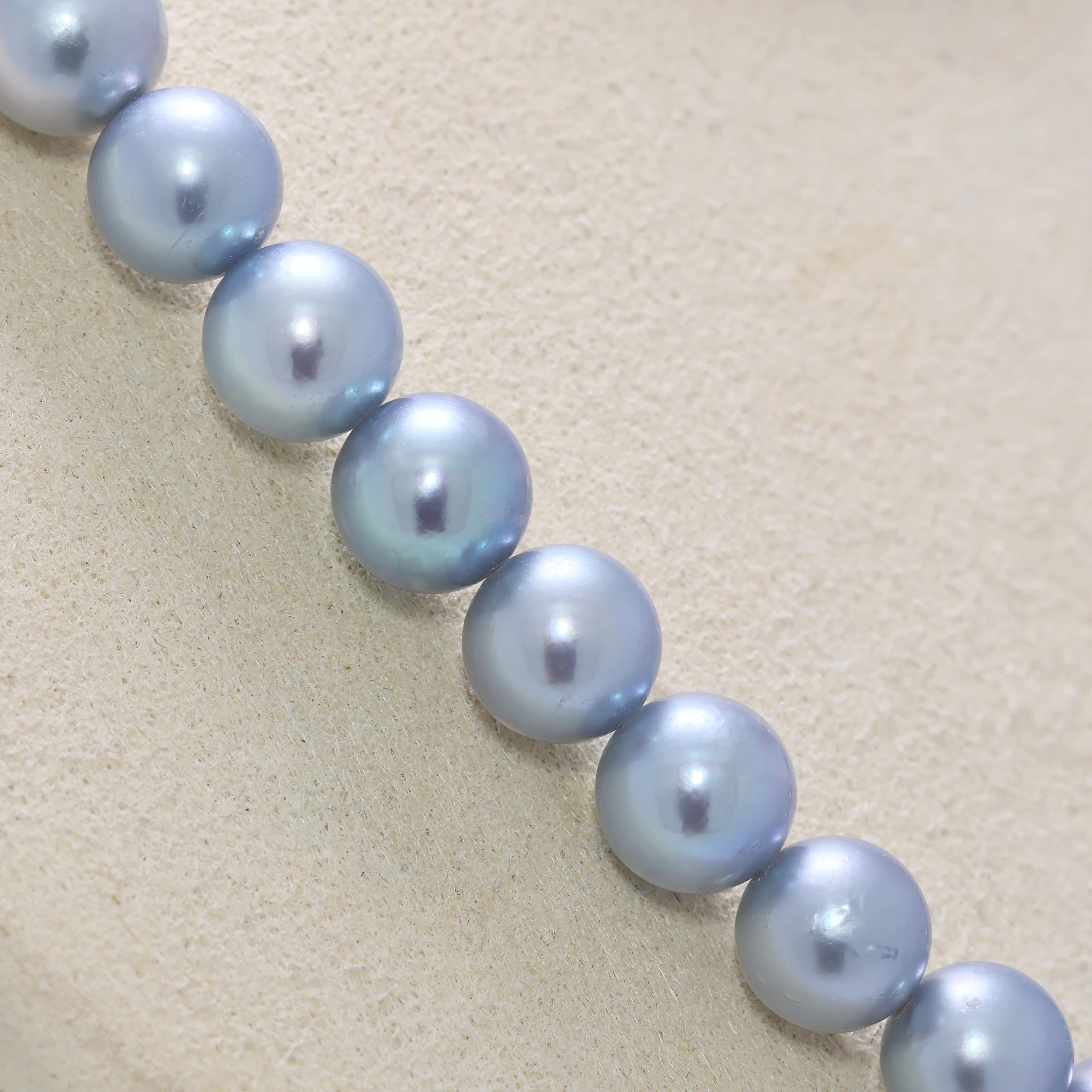 Exquisite 8.5mm Blaue Akoya Perle Silber Halskette im Angebot 3