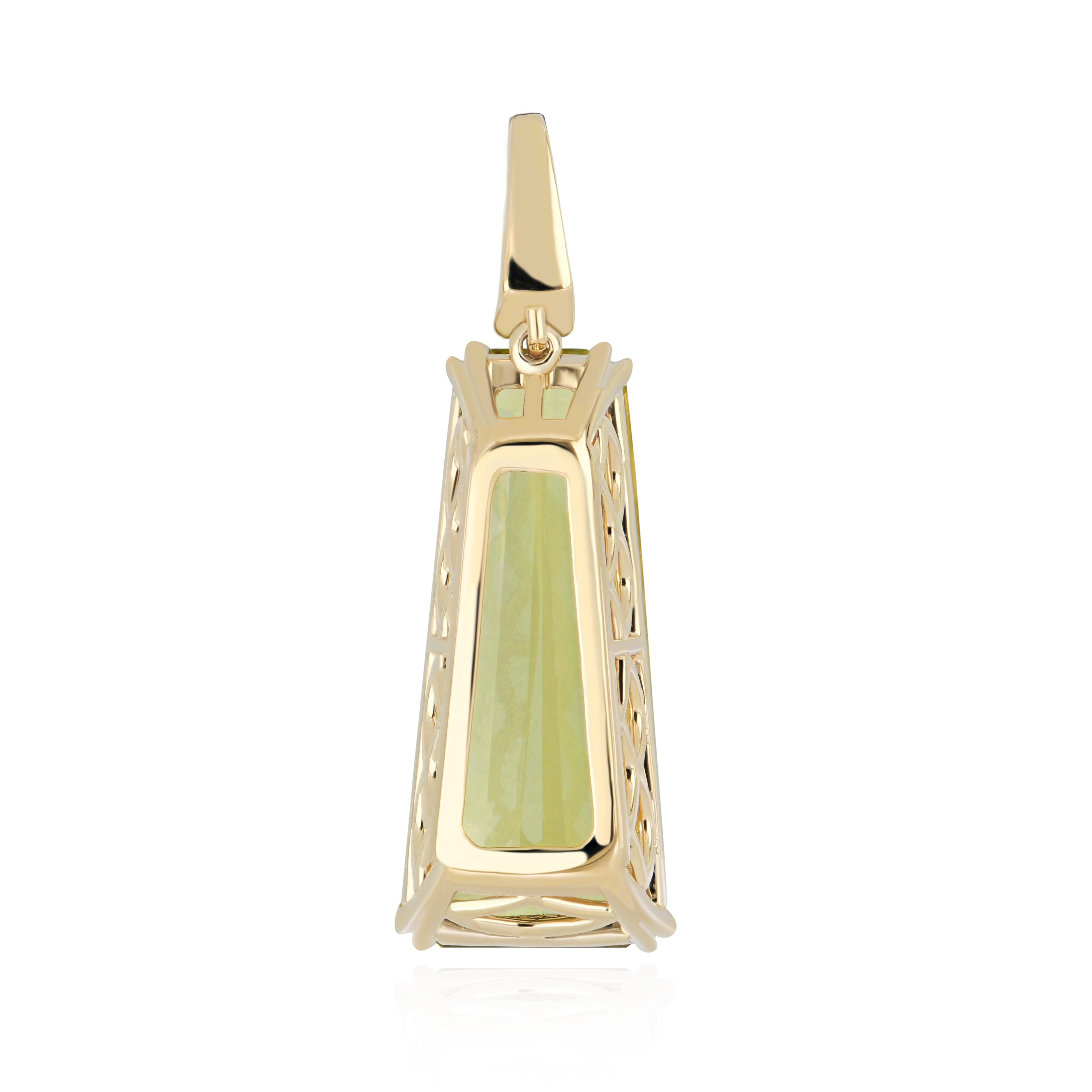 Indulge in Timeless Luxury: A Masterpiece of Craftsmanship, This 18 Karat Yellow Gold Pendant Radiates Elegance, Showcasing a Captivating 8.85Cts (approx.) Fancy-Cut Lemon Quartz as its Centerpiece, Embellished with Micro-Pave Diamonds Weighing