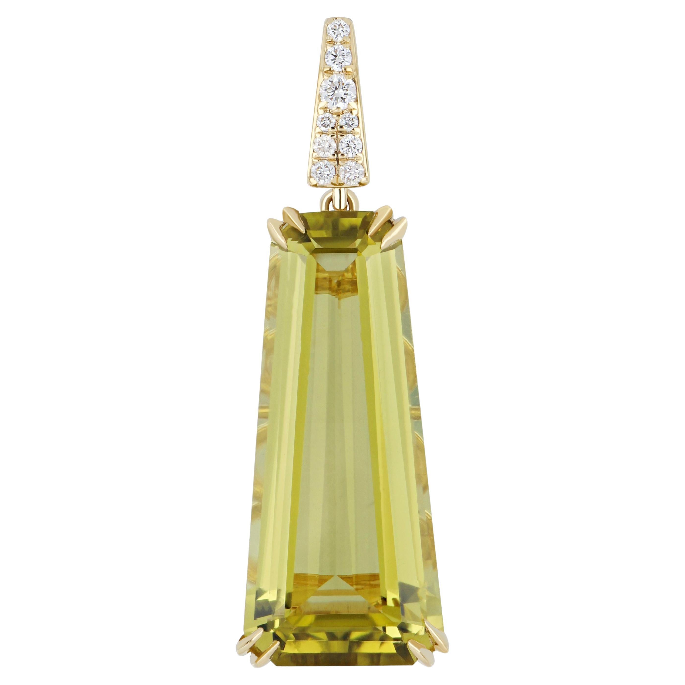 Exquisite 8.8 cts Lemon Quartz & Diamond Pendant, Handcrafted in 18K Gold For Sale