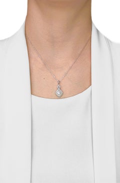 Exquisite 8mm Akoya Pearl & 0.17ct Natural Diamond Pendant in 18K White Gold