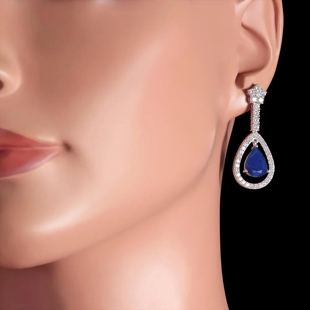 Exquisite 9.00 Carats Natural Sapphire and Diamond 14K Solid White Gold Earrings In New Condition For Sale In Los Angeles, CA