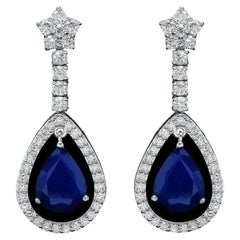 Exquisite 9.00 Carats Natural Sapphire and Diamond 14K Solid White Gold Earrings
