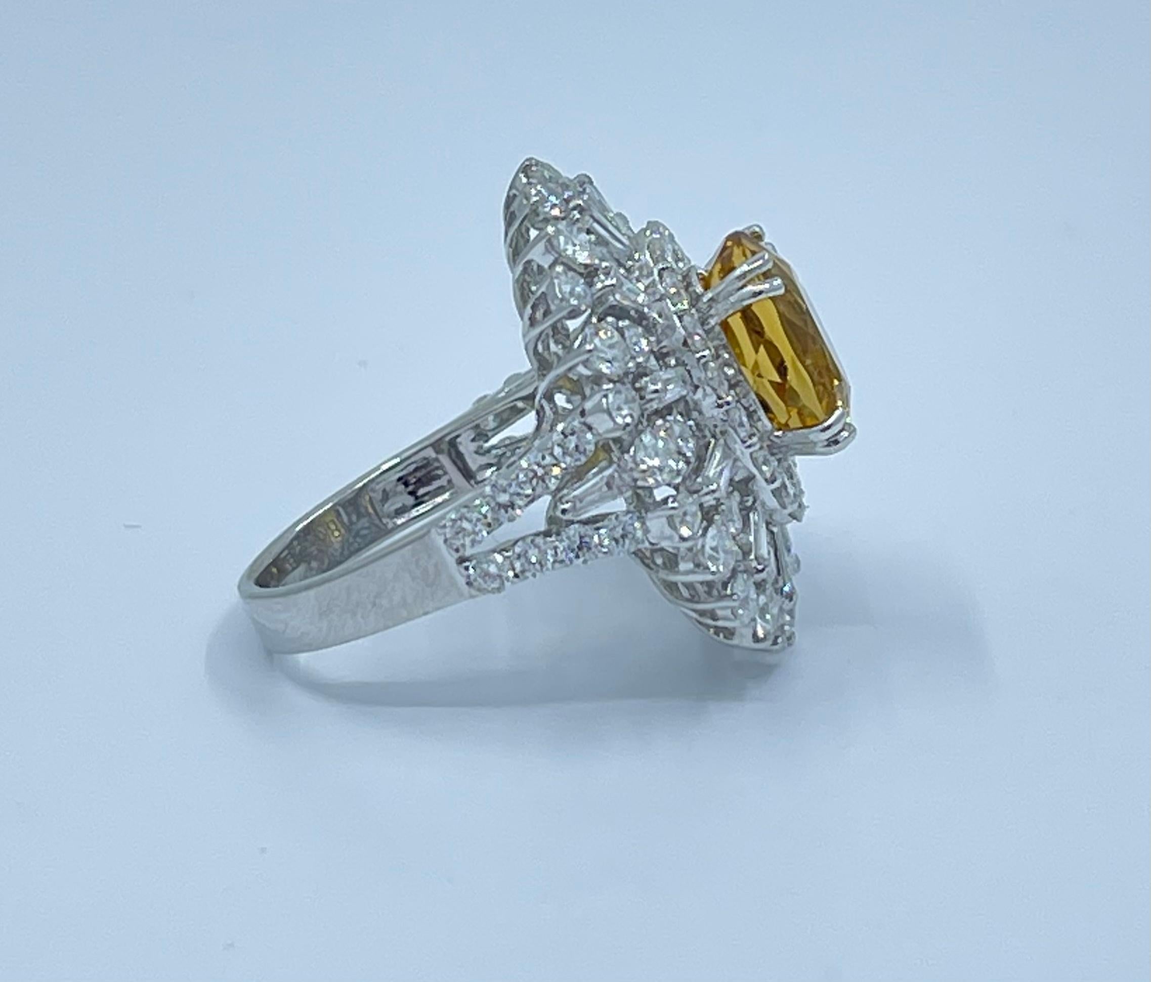 Oval Cut Exquisite 9.18 Precious Yellow Beryl or Heliodor and Diamond 18k White Gold Ring