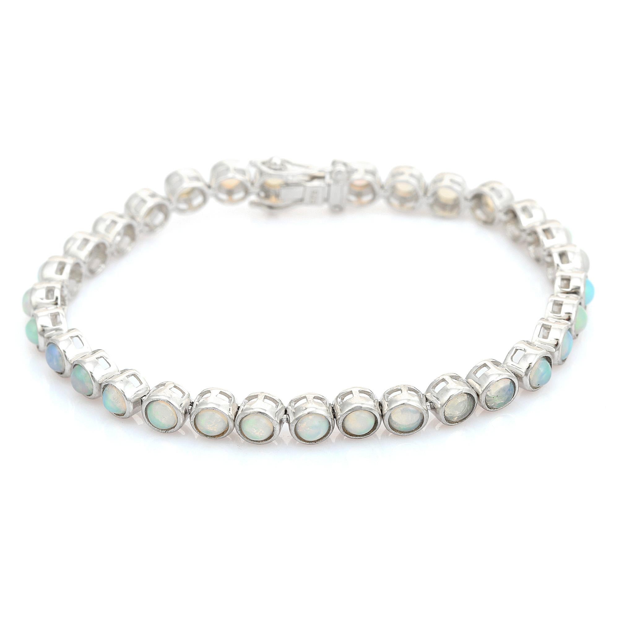 Exquisite 925 Silber äthiopischen Opal Cabochon Tennis Armband für Frauen Schmuck (Zeitgenössisch) im Angebot