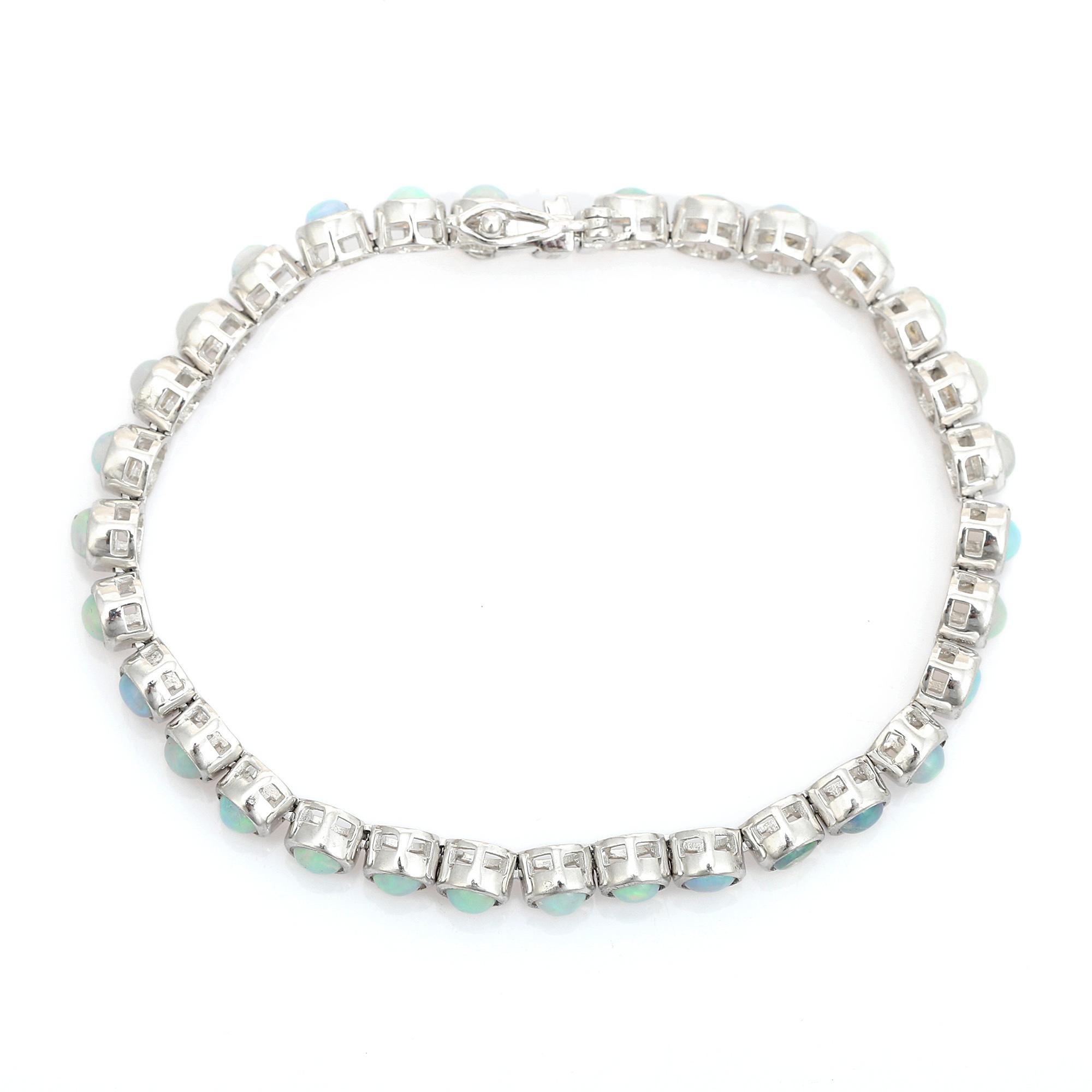 Exquisite 925 Silber äthiopischen Opal Cabochon Tennis Armband für Frauen Schmuck (Rundschliff) im Angebot