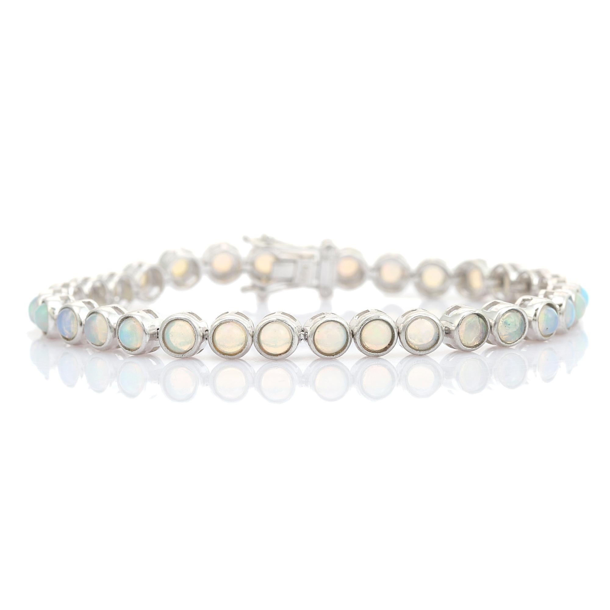 Exquisite 925 Silber äthiopischen Opal Cabochon Tennis Armband für Frauen Schmuck im Zustand „Neu“ im Angebot in New York, NY