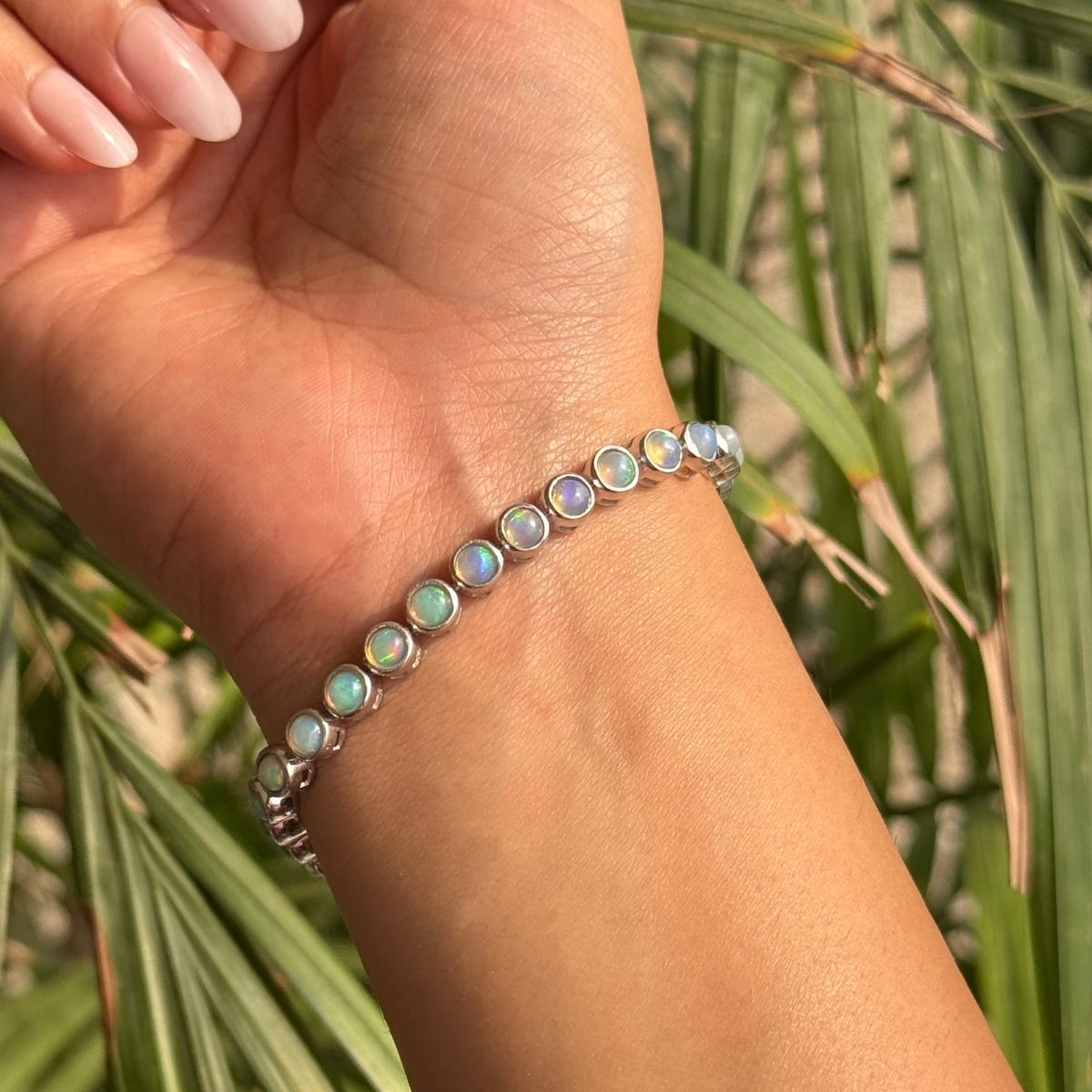 Women's Exquisite 925 Silver Ethiopian Opal Cabochon Tennis Bracelet for Women Jewelry For Sale