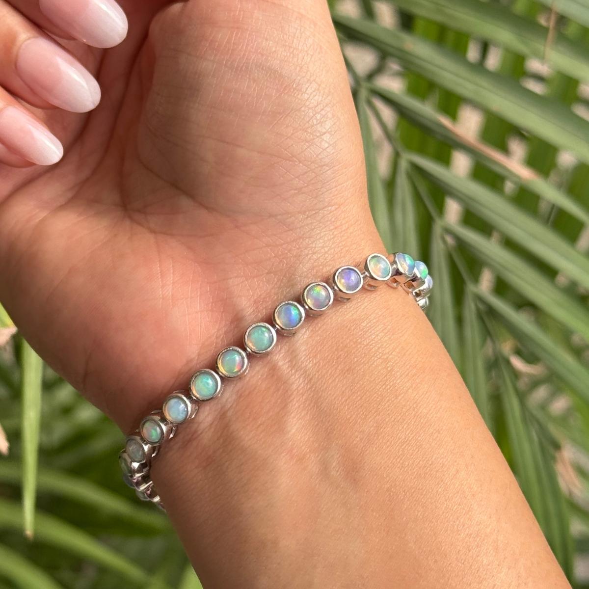 Exquisite 925 Silver Ethiopian Opal Cabochon Tennis Bracelet for Women Jewelry For Sale 2