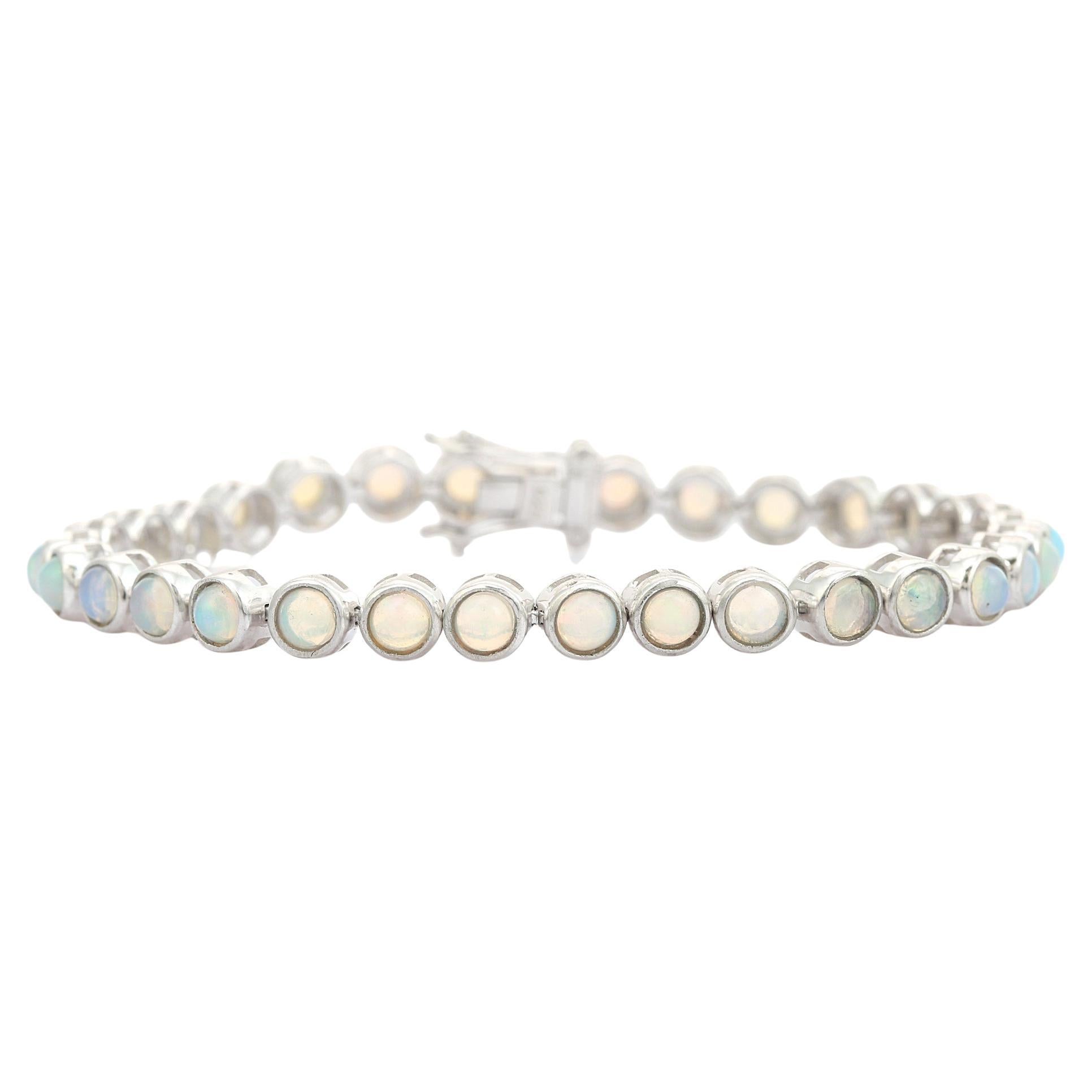 Exquisite 925 Silber äthiopischen Opal Cabochon Tennis Armband für Frauen Schmuck im Angebot