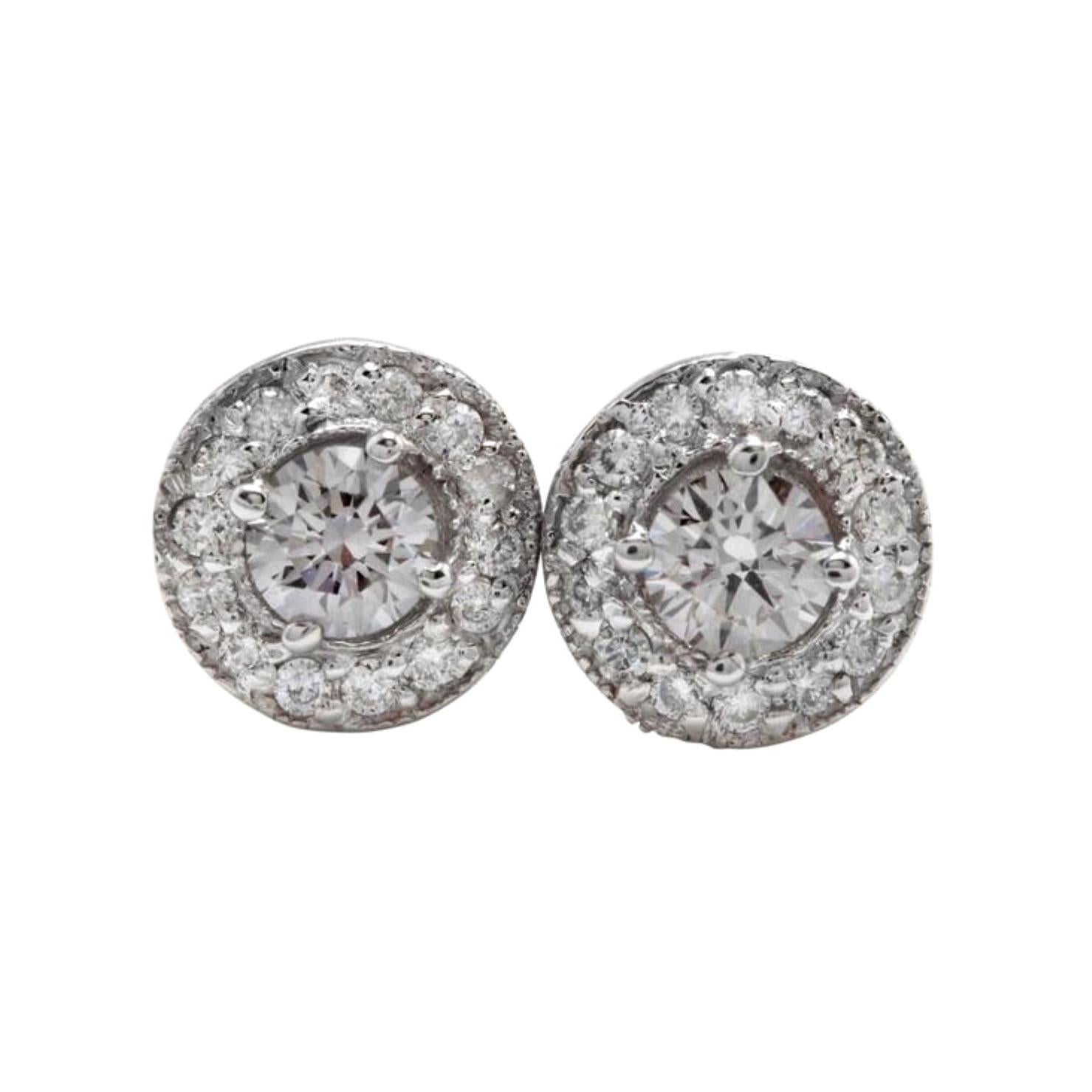 Exquisite .94 Carat Natural Diamond 14 Karat Solid White Gold Stud Earrings For Sale