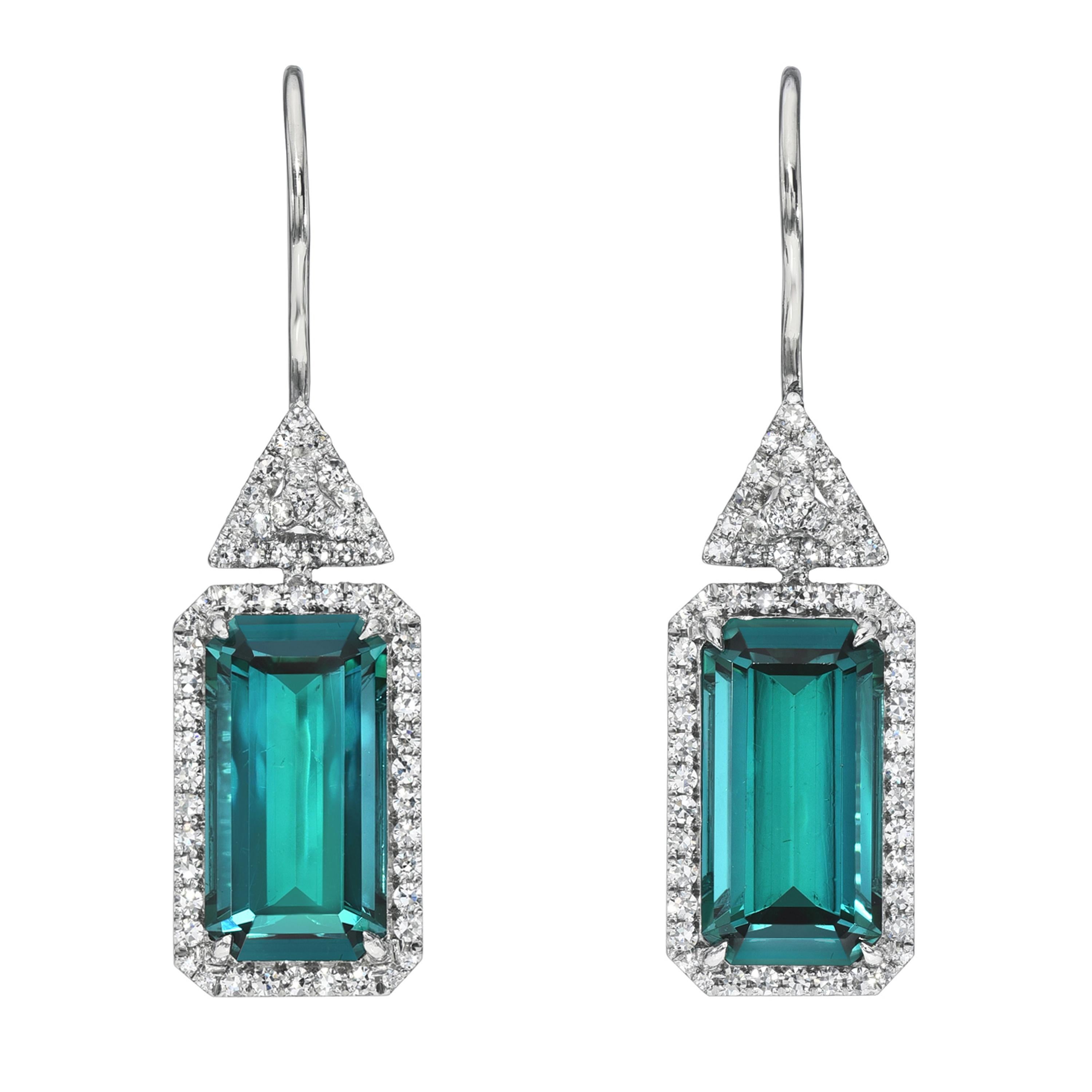 Boucles d'oreilles exquises en tourmaline indicolite de 9,87 carats - Pierres précieuses de luxe en vente 1