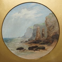 EXQUISITE A J STICKS SIGNED SMALL OIL PAINTING FRAME BY S L NIELSEN SEA & CLIFFs