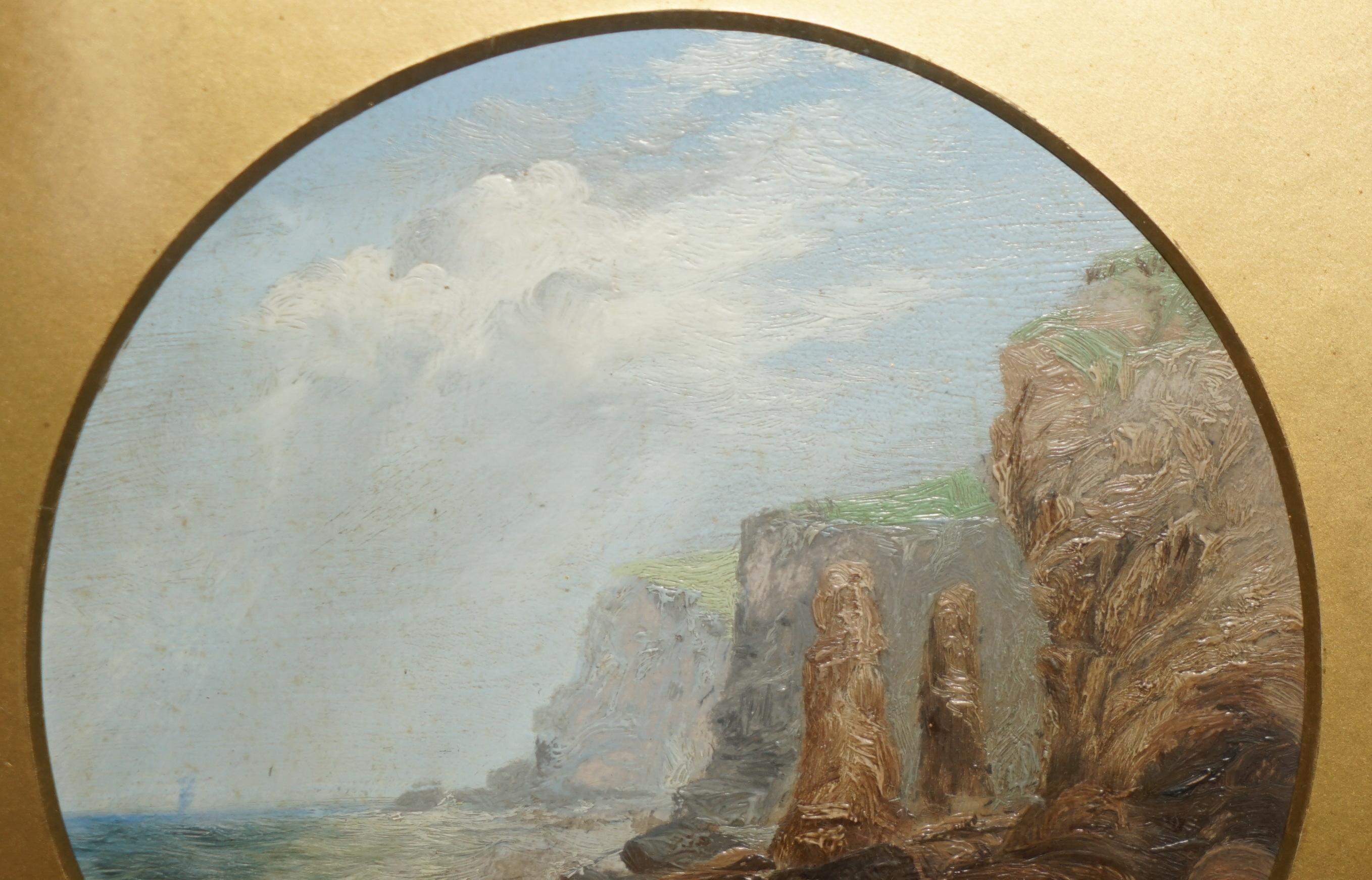 English EXQUISITE A J STICKS SIGNED SMALL OIL PAINTING FRAME BY S L NIELSEN SEA & CLIFFs For Sale
