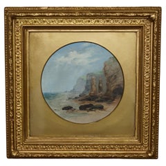 EXQUISITE A J STICKS SIGNED SMALL OIL PAINTING FRAME BY S L NIELSEN SEA & CLIFFs