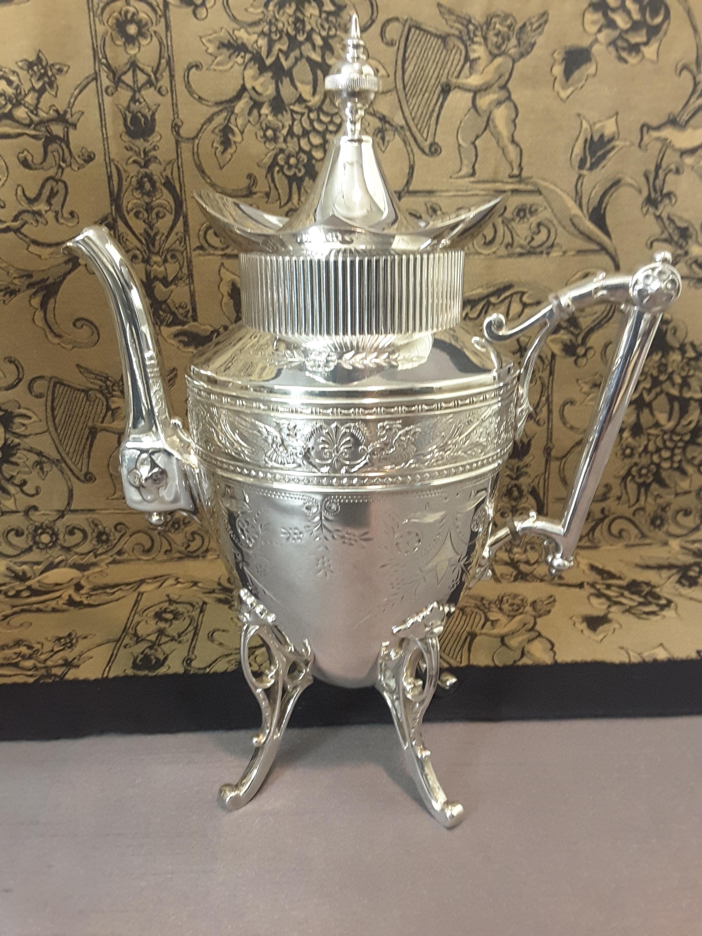 Silver Plate Exquisite Aesthetic Movement Silverplated Tea Service by Simpson, Hall & Miller For Sale