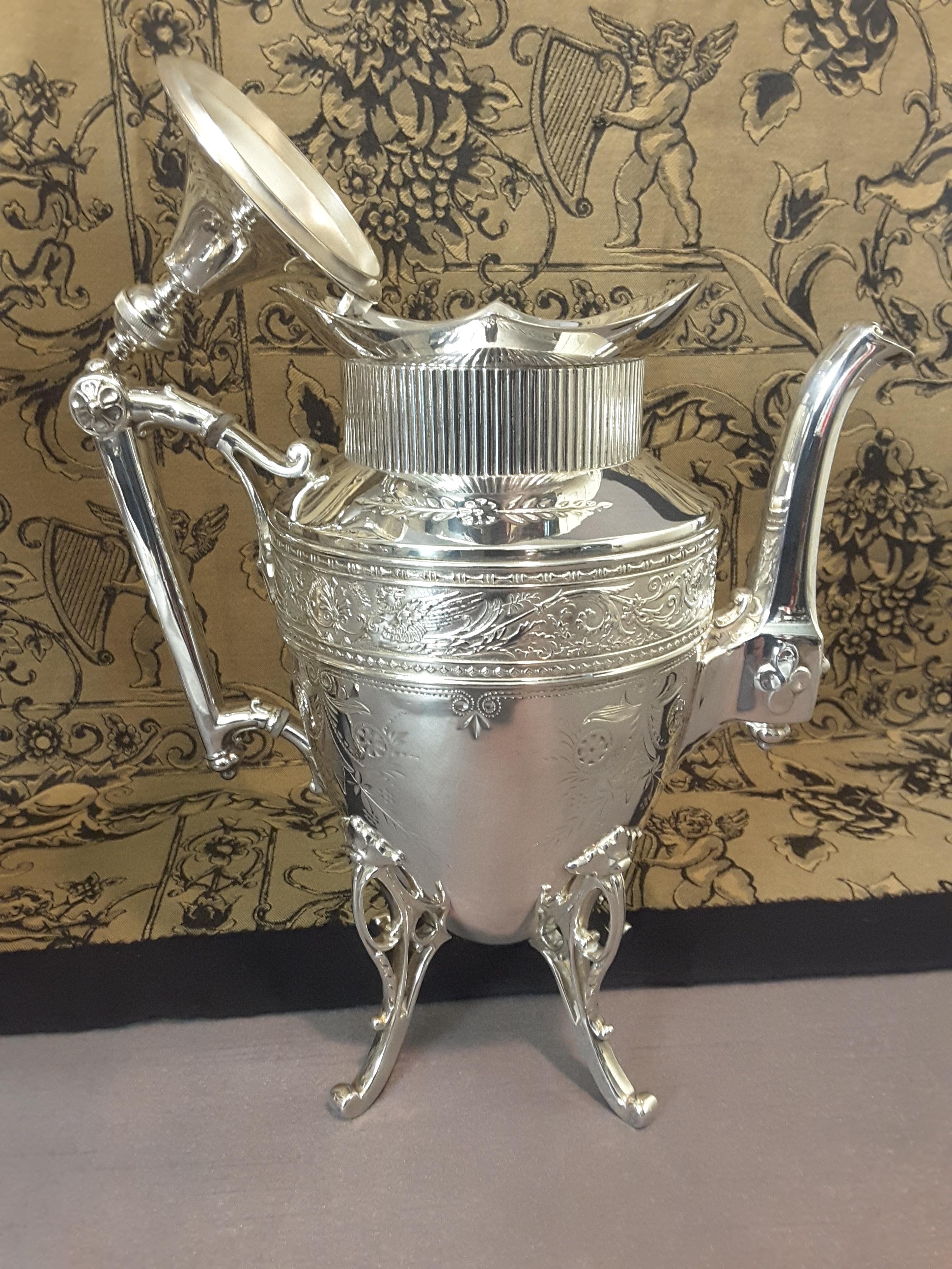 Exquisite Aesthetic Movement Silverplated Tea Service by Simpson, Hall & Miller For Sale 1