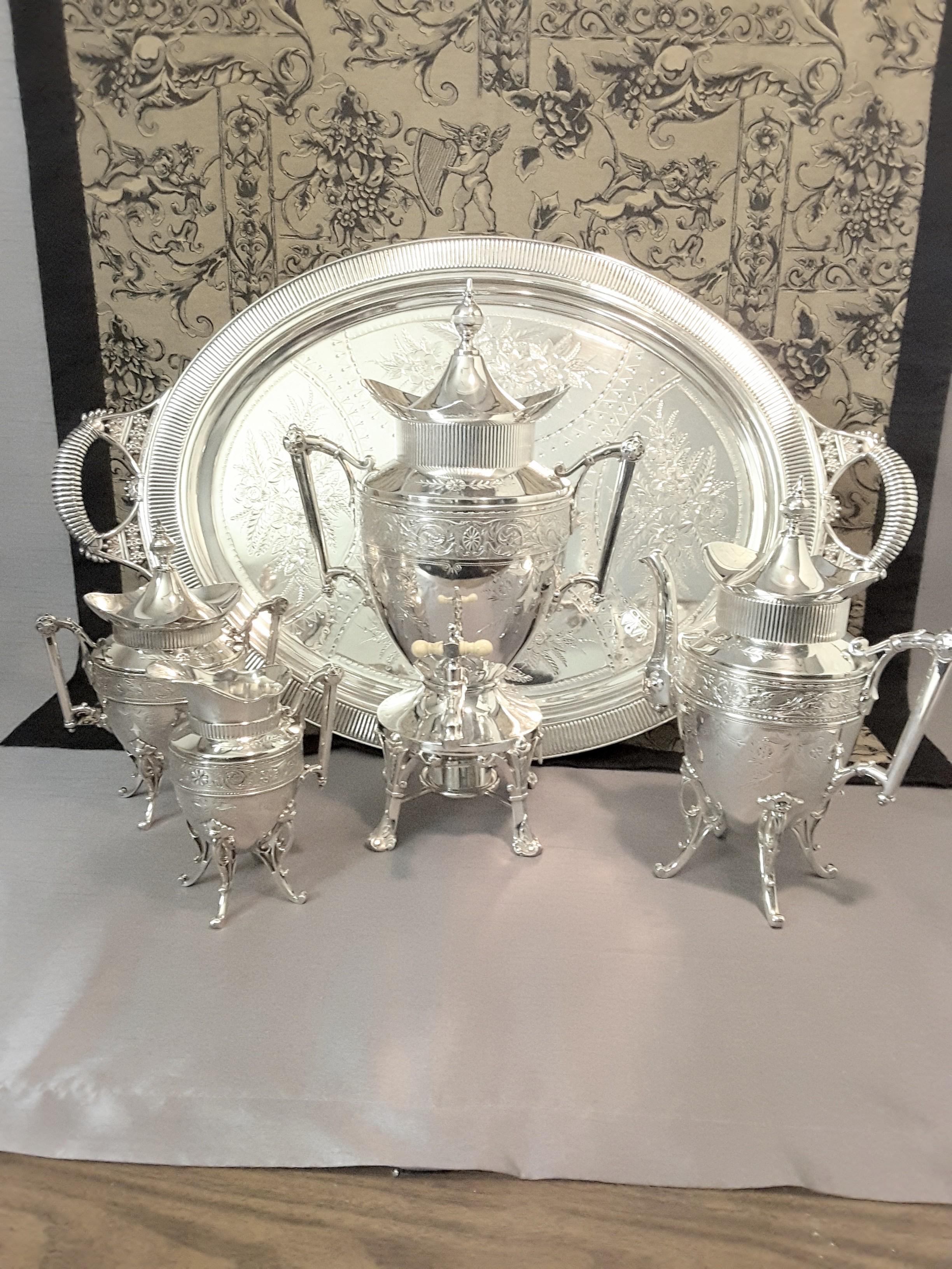 Exquisite Aesthetic Movement Silverplated Tea Service by Simpson, Hall & Miller For Sale 12
