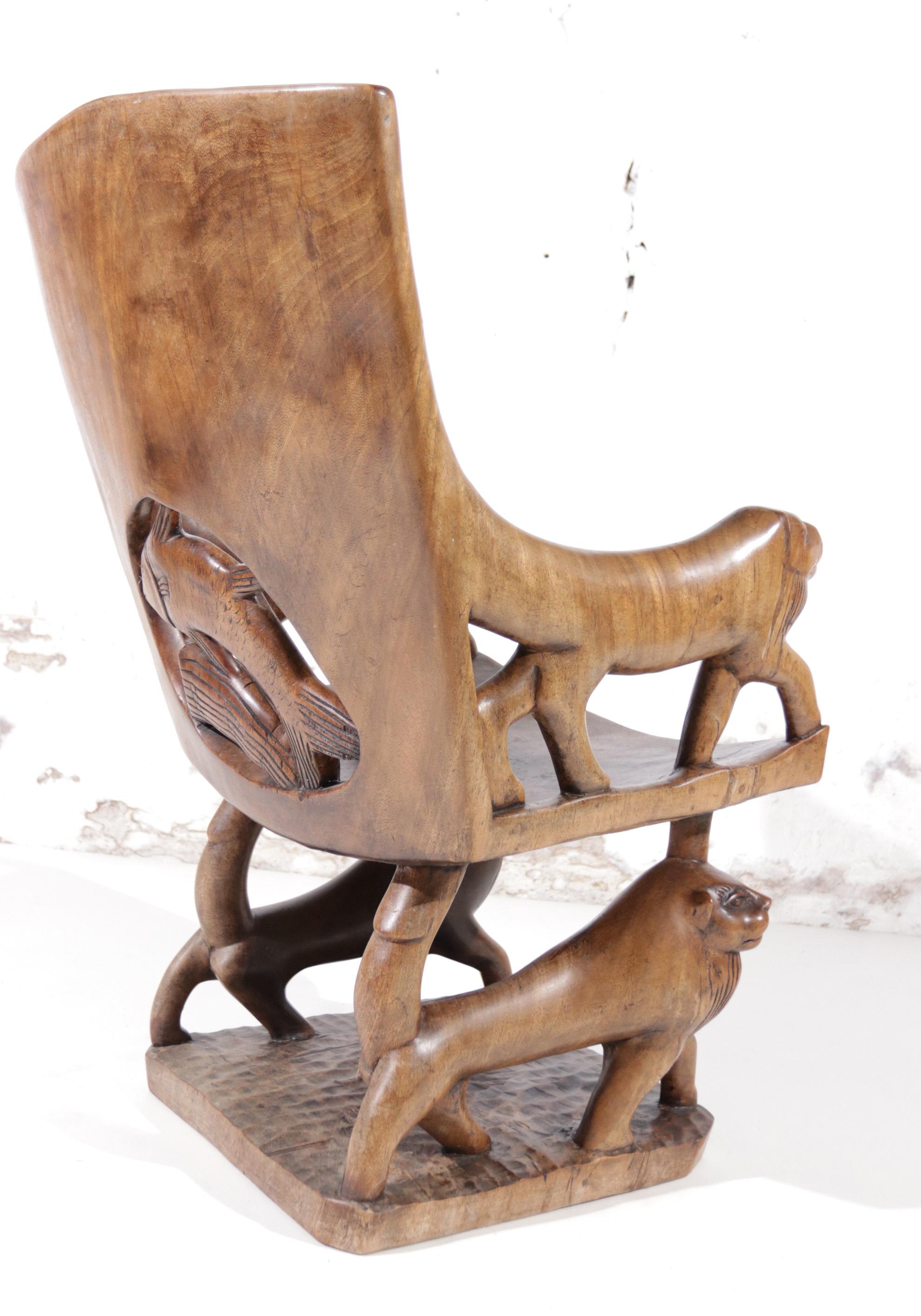 Exquisite African Sculptural Lion Throne 1 Piece of Solid Hand Carved Wood 4