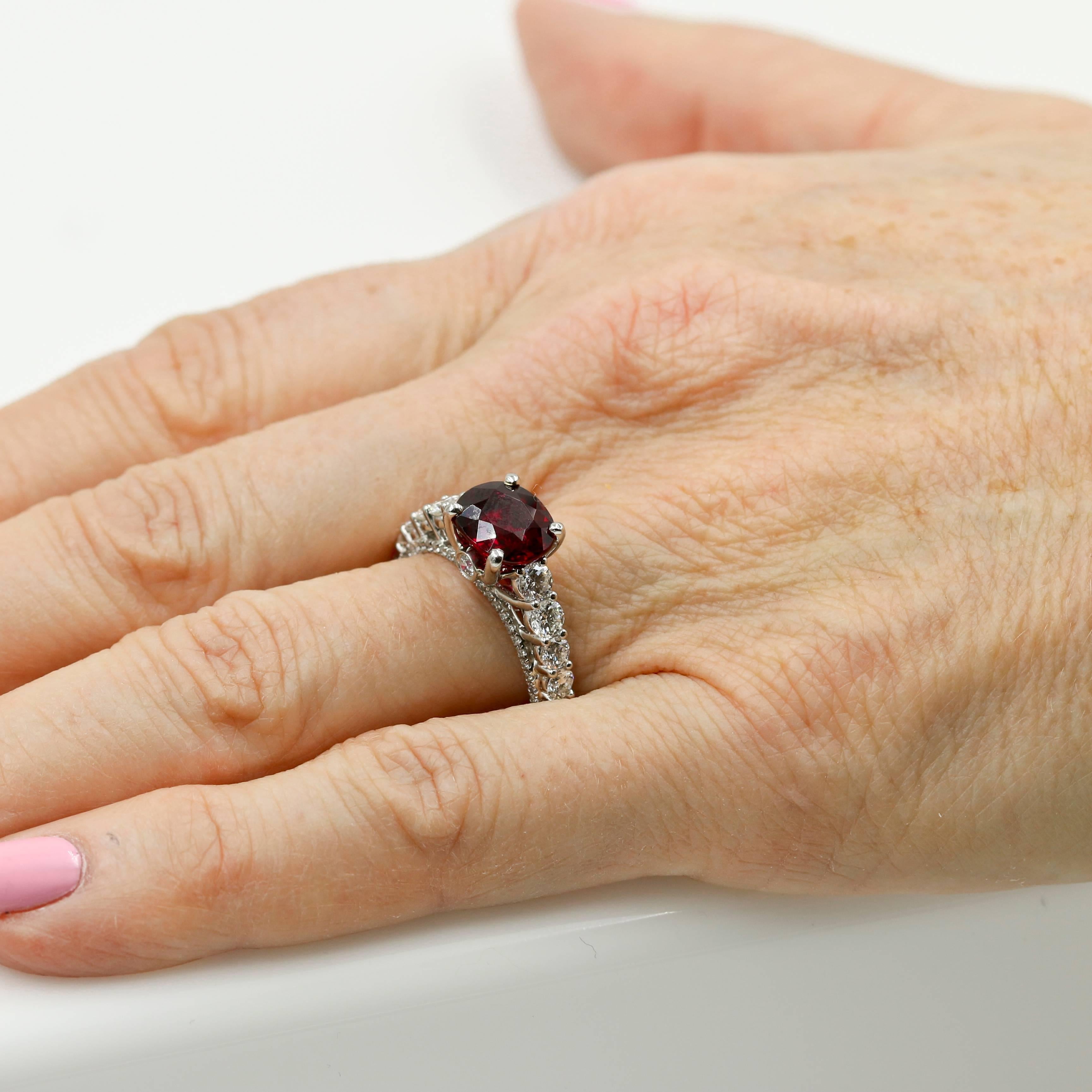 Exquisite AGL Certified 2.78 Carat Natural Ruby and Diamond Ring In New Condition In Chicago, IL