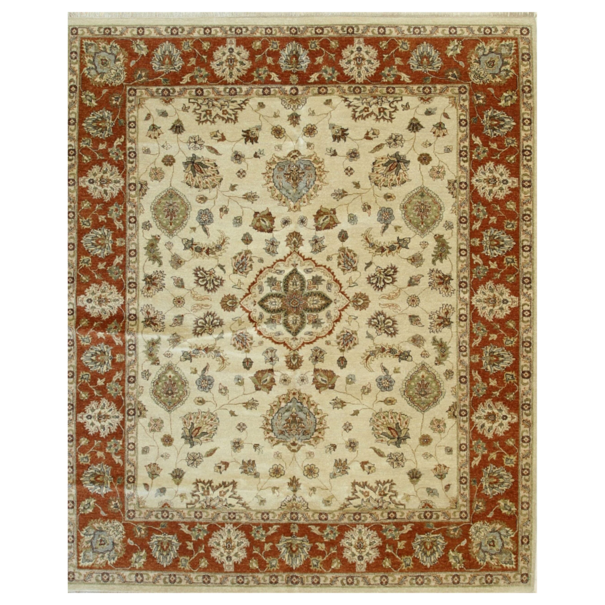 Exquisite Agra Multicolor Hand-Knotted Wool Rug Carpet, Mughal Design