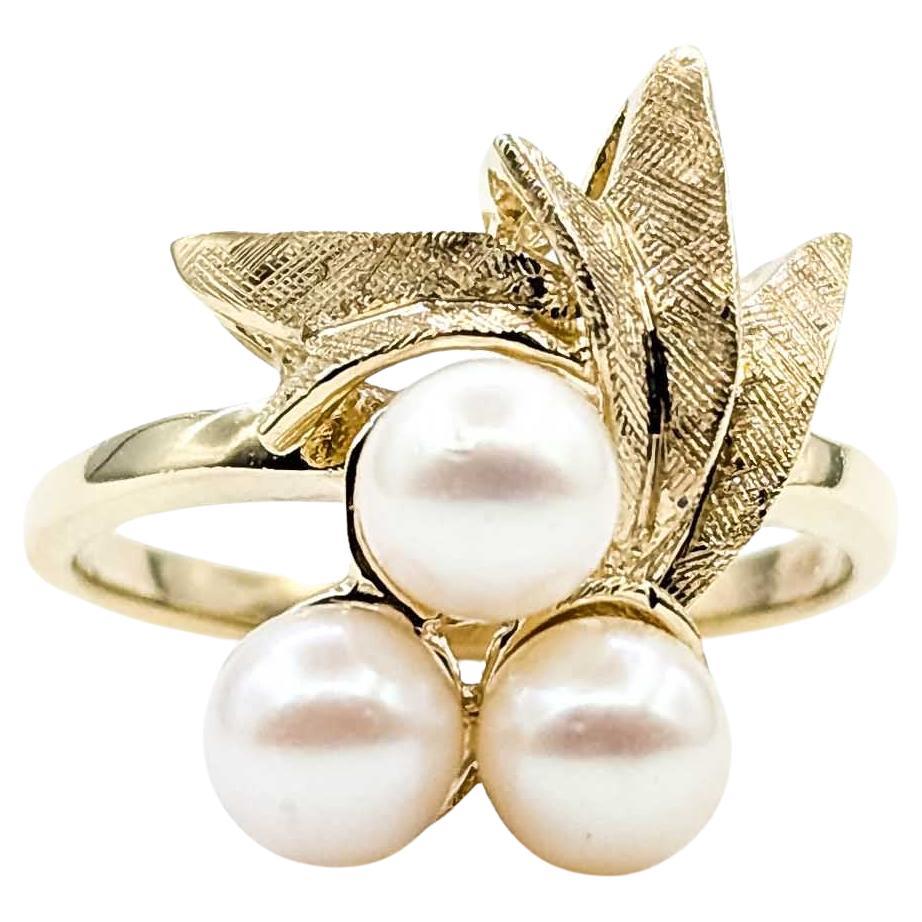 Exquisite Akoya Pearl Ring in 10k Vintage Gold For Sale