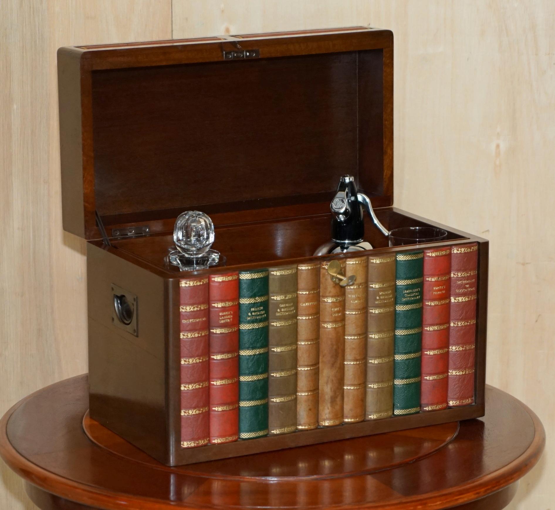 EXQUISiTE ALFRED DUNHILL FAUX BOOKS HIDDEN DRINKS DECANTER SET SPARKLETS LTD SET 3