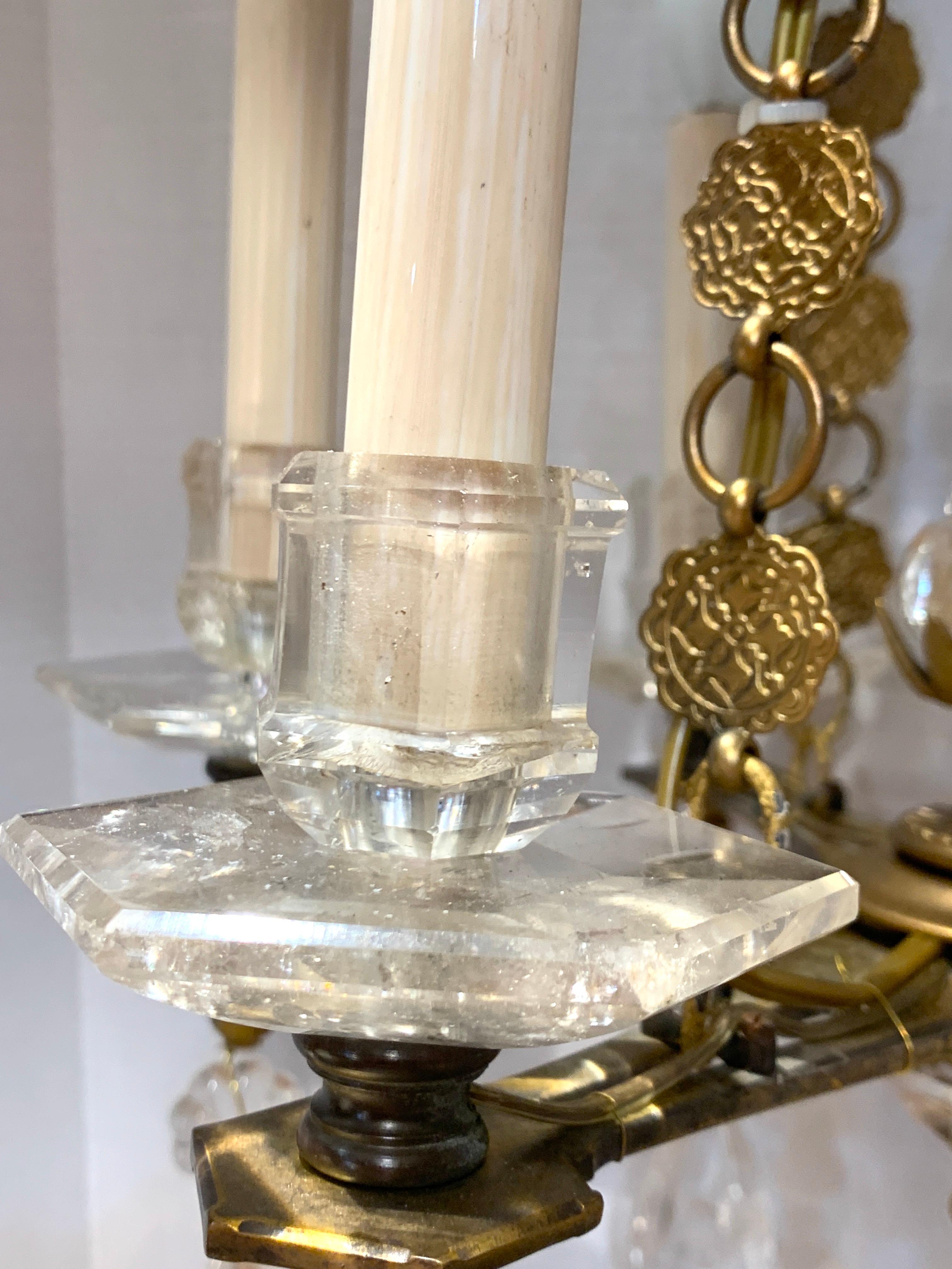 Exquisiter sechsflammiger Boudoir-Kronleuchter aus Bergkristall und vergoldeter Bronze im Angebot 5