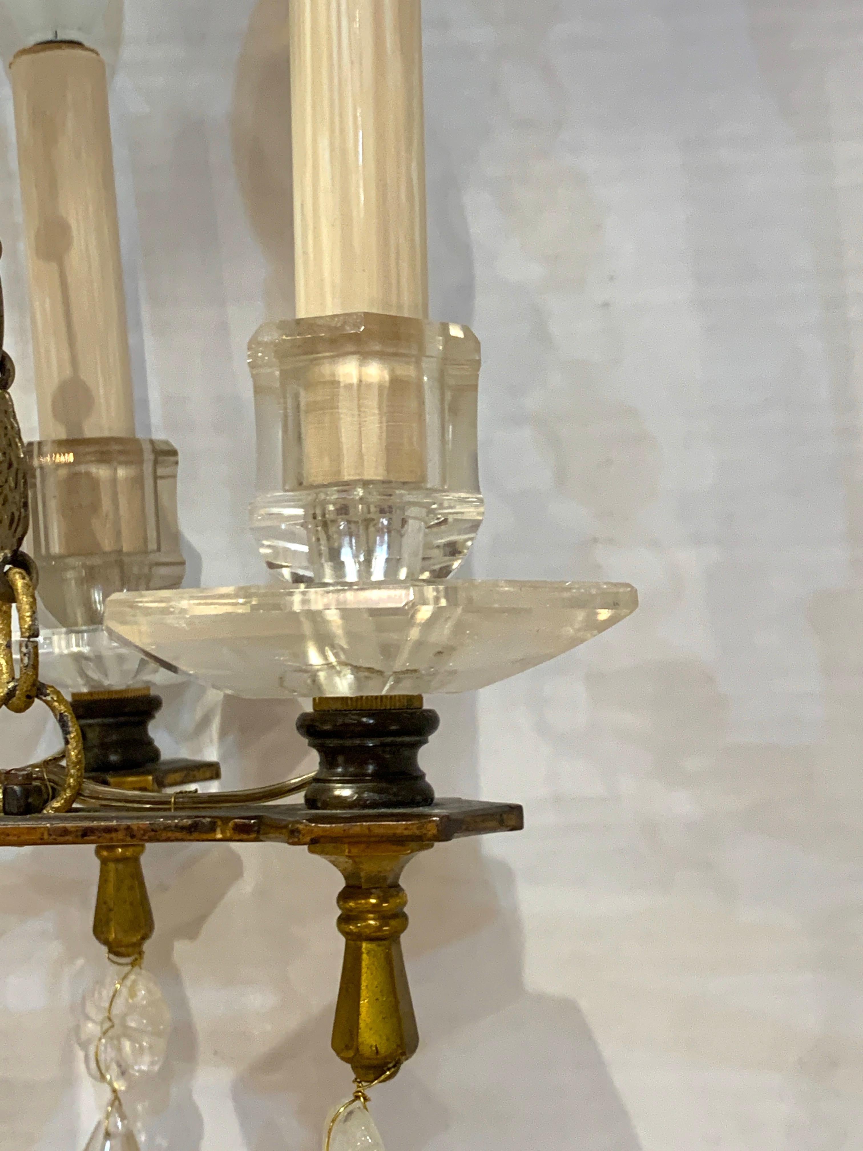 Exquisite All Rock Crystal and Gilt Bronze Six-Light Boudoir Chandelier For Sale 7