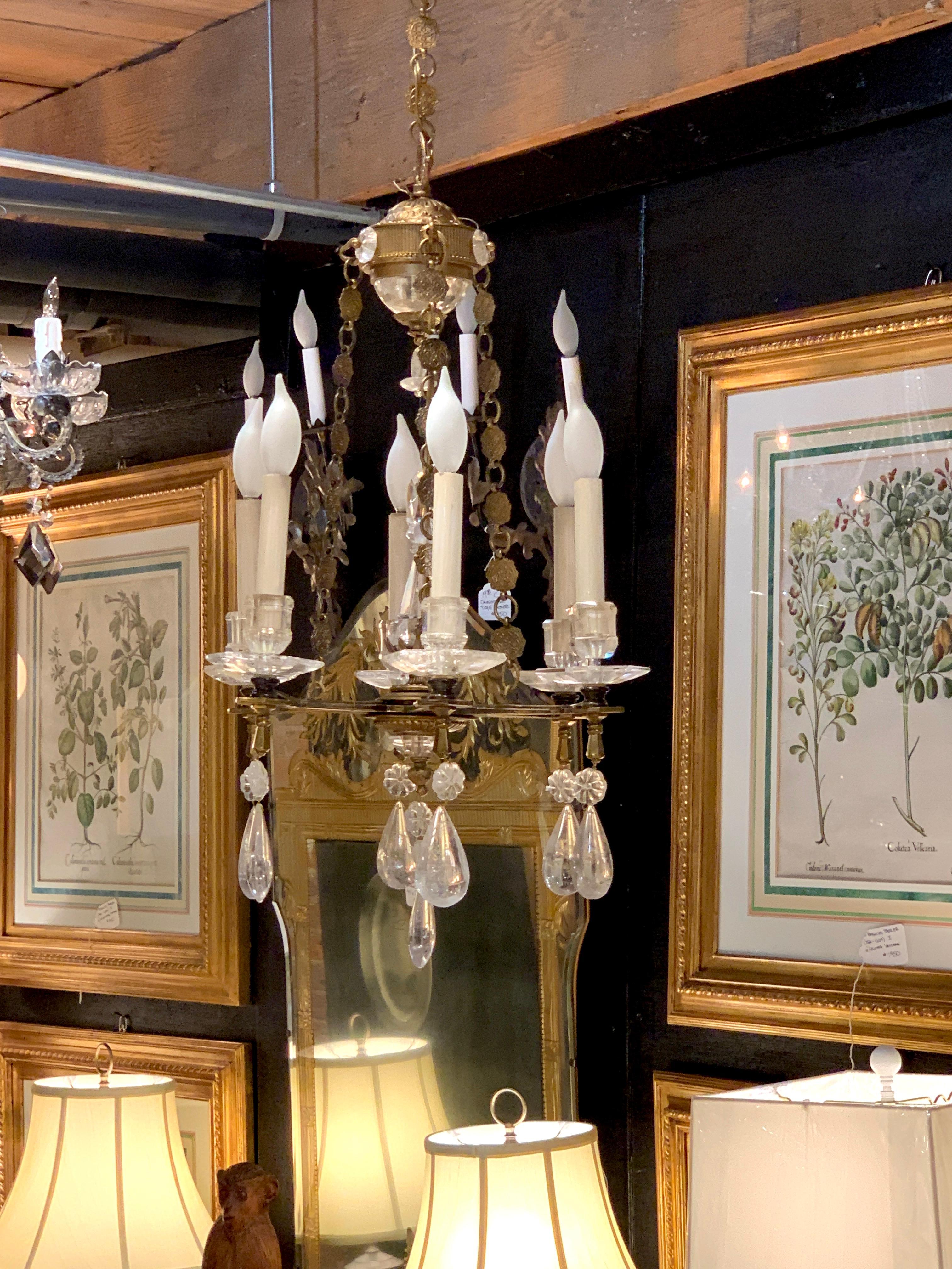 Exquisiter sechsflammiger Boudoir-Kronleuchter aus Bergkristall und vergoldeter Bronze im Angebot 7