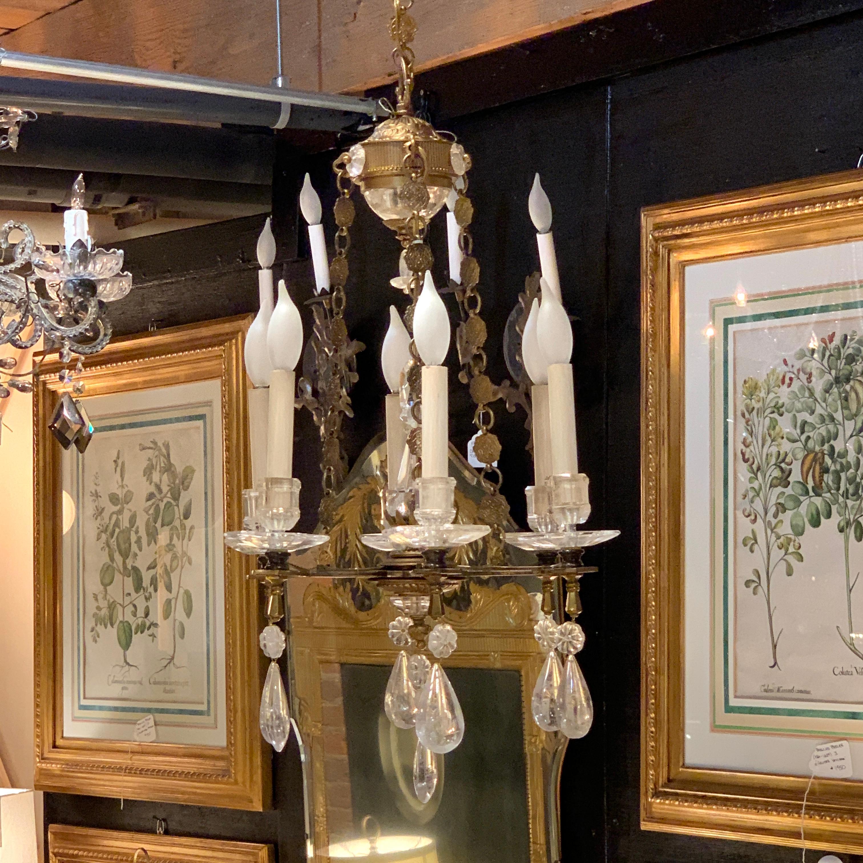 Exquisite All Rock Crystal and Gilt Bronze Six-Light Boudoir Chandelier For Sale 10