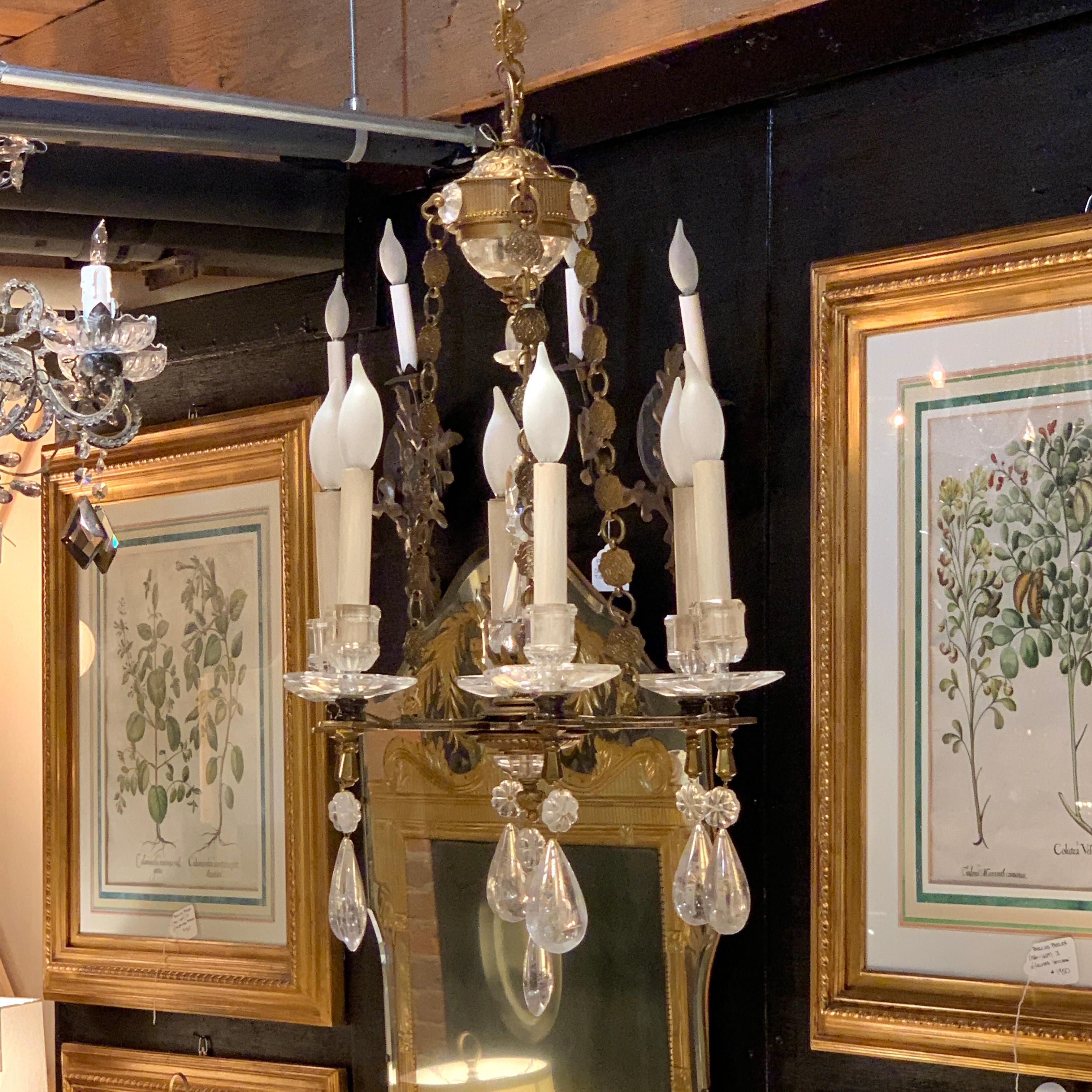 Exquisiter sechsflammiger Boudoir-Kronleuchter aus Bergkristall und vergoldeter Bronze im Angebot 9