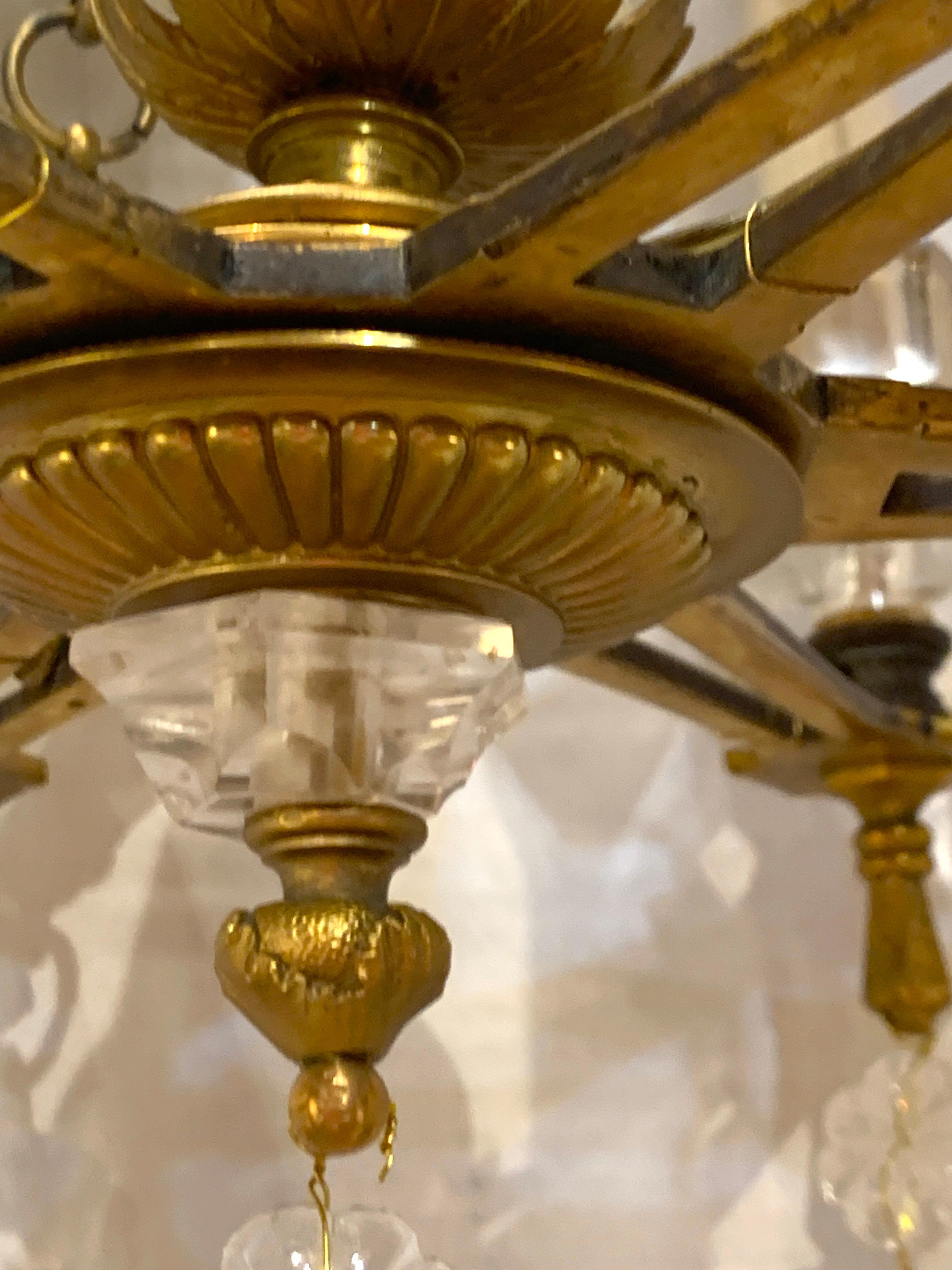 19th Century Exquisite All Rock Crystal and Gilt Bronze Six-Light Boudoir Chandelier For Sale