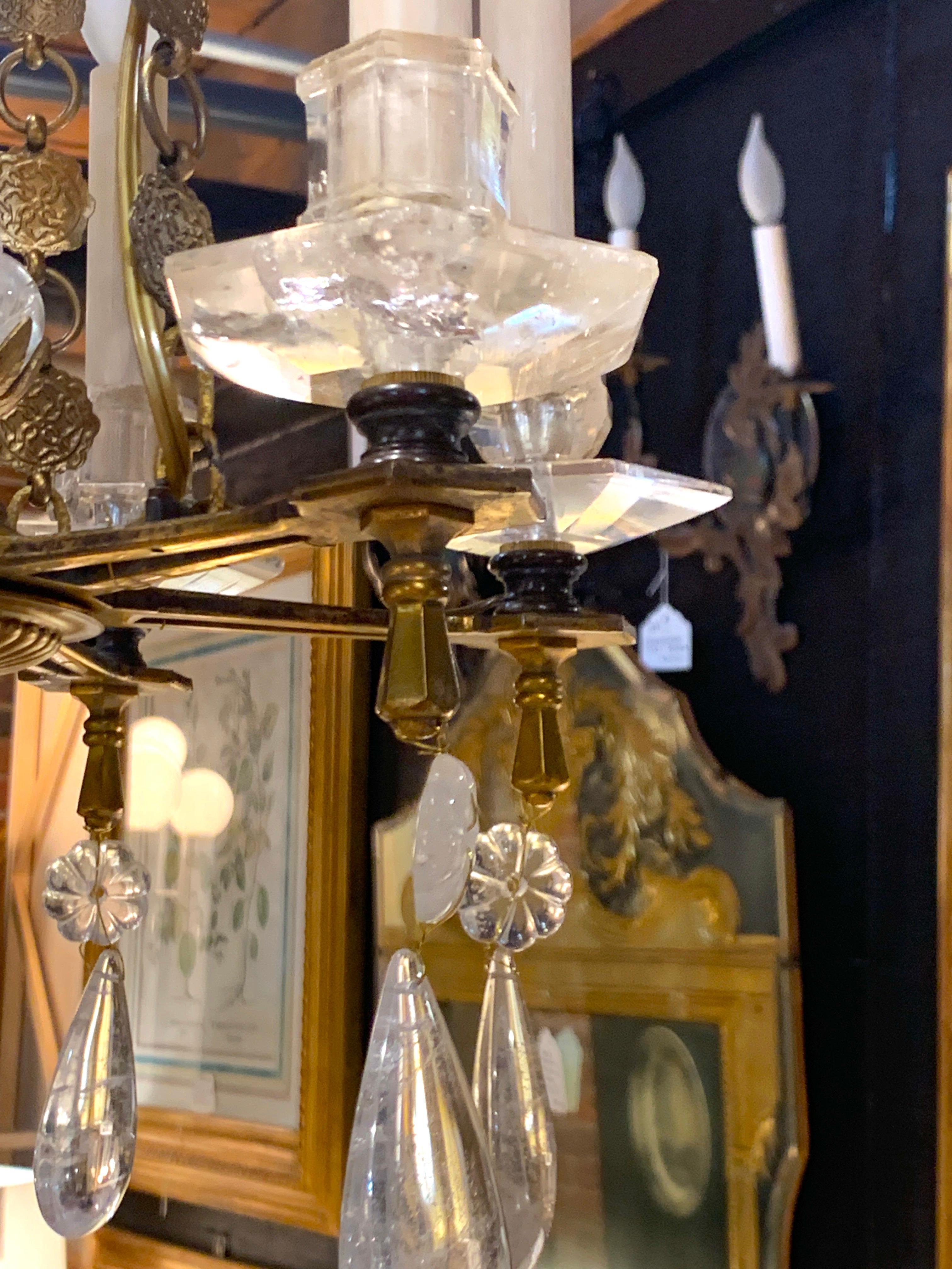 Exquisite All Rock Crystal and Gilt Bronze Six-Light Boudoir Chandelier For Sale 3