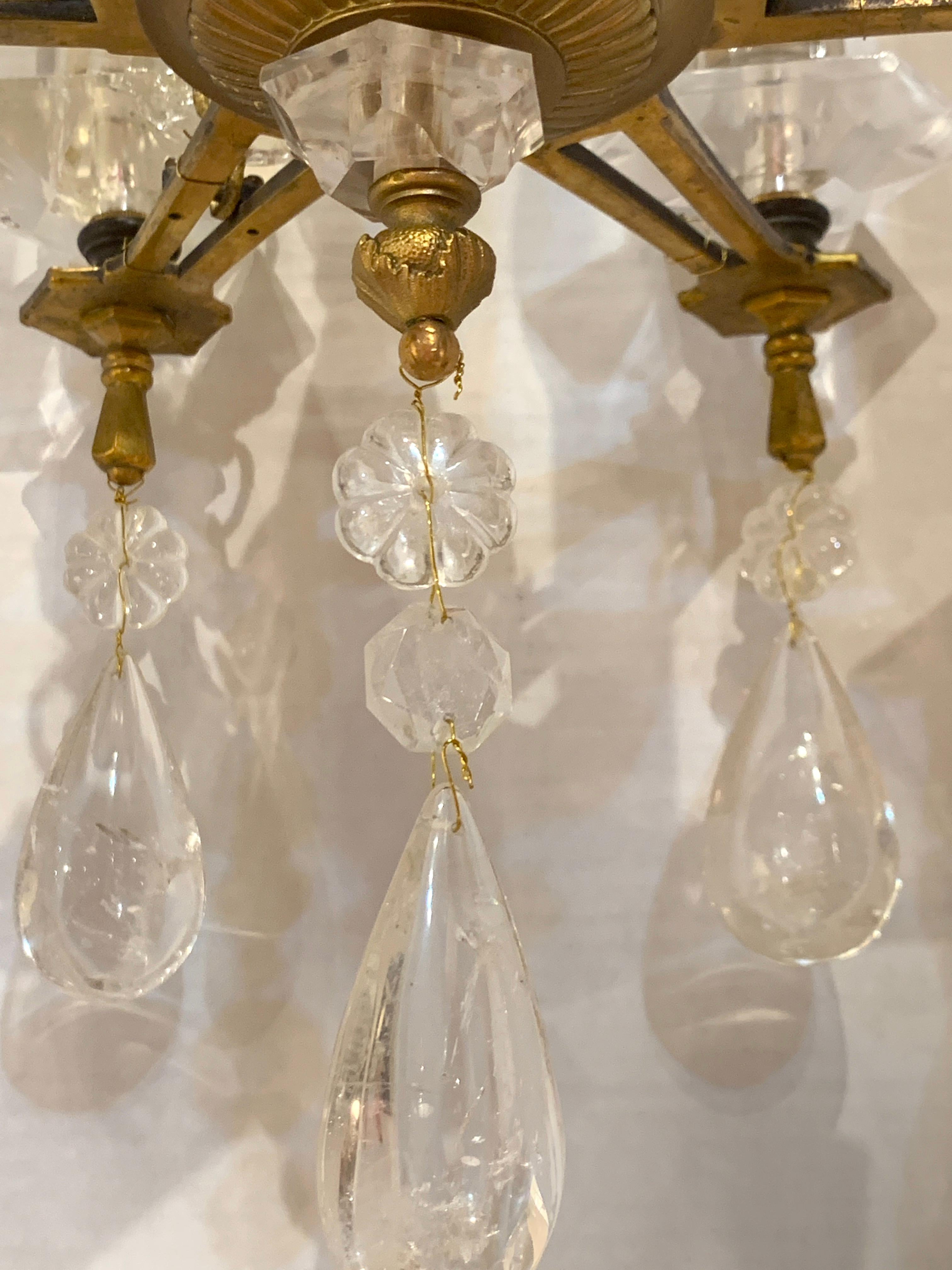 Carved Exquisite All Rock Crystal and Gilt Bronze Six-Light Boudoir Chandelier For Sale