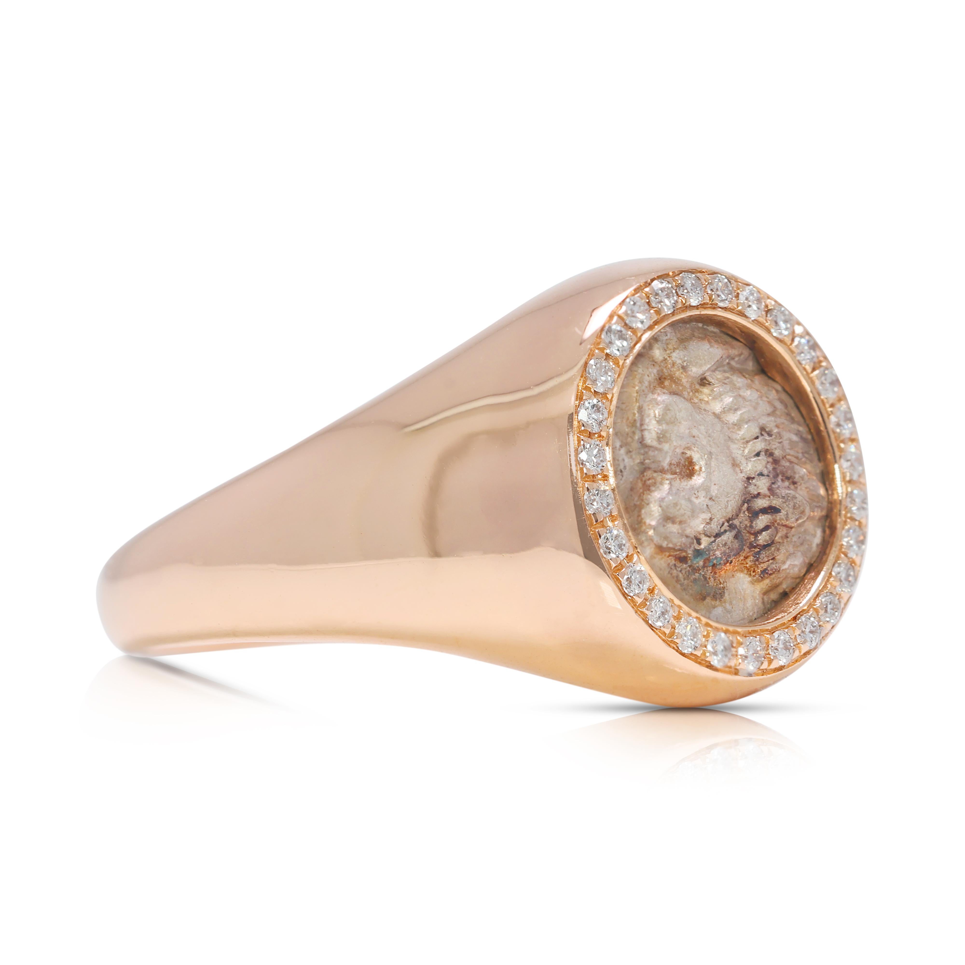 Exquisite antike griechische Löwenmünze & 0,13ct nat�ürlicher Diamantring im Zustand „Hervorragend“ im Angebot in רמת גן, IL