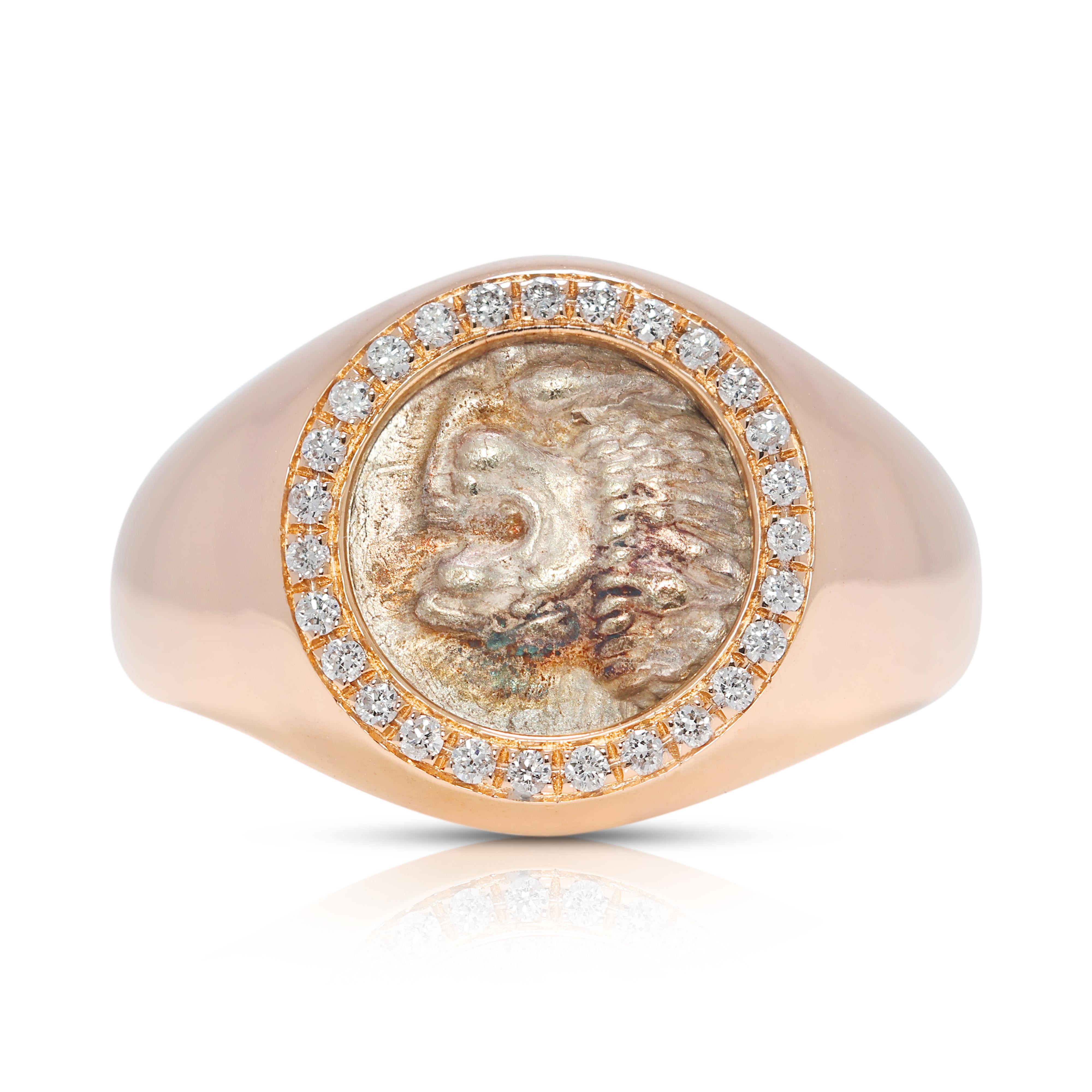 Exquisite antike griechische Löwenmünze 
0,13ct natürlicher Diamantring im Angebot