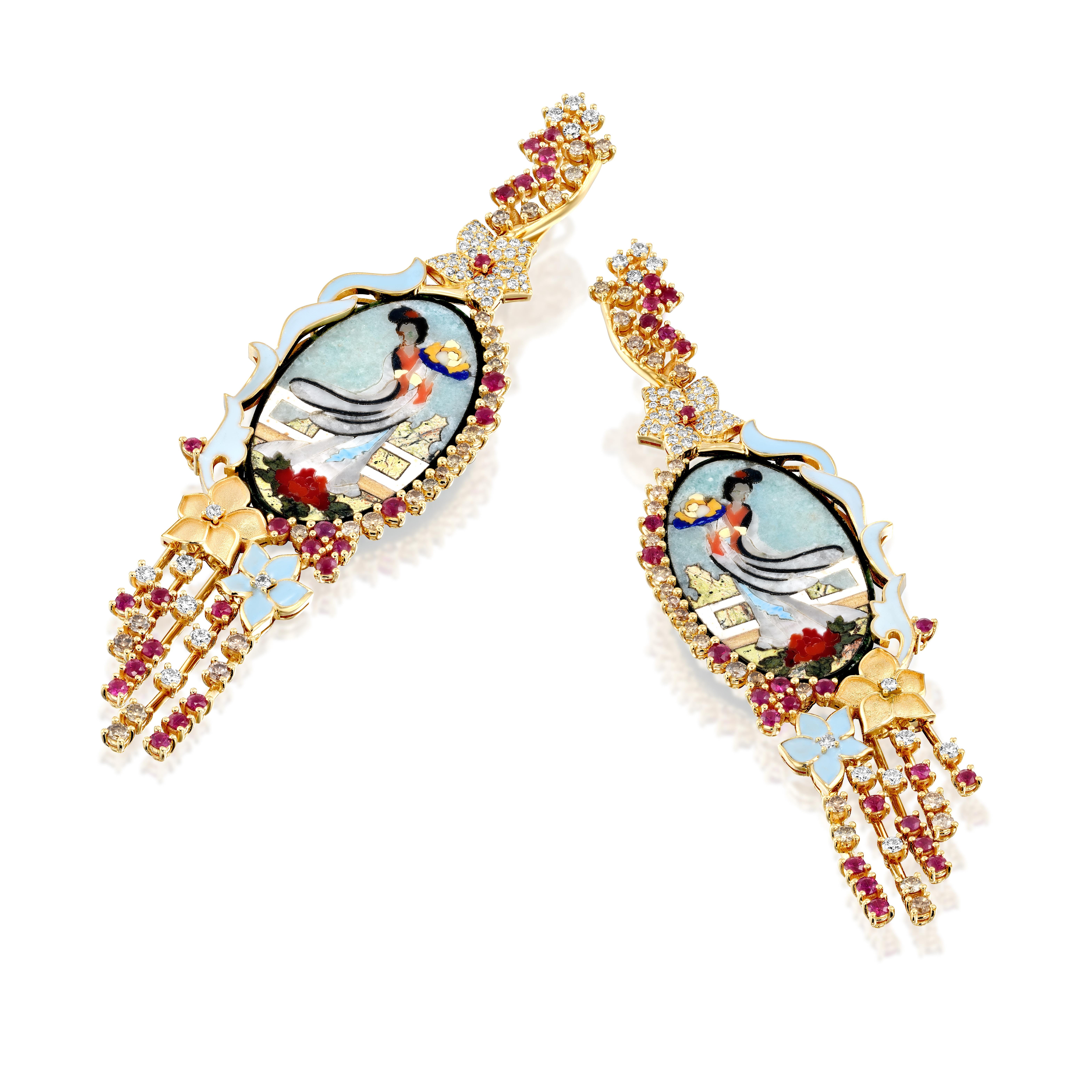 Women's Exquisite and Bold Mosaic Dancer Earrings For Sale