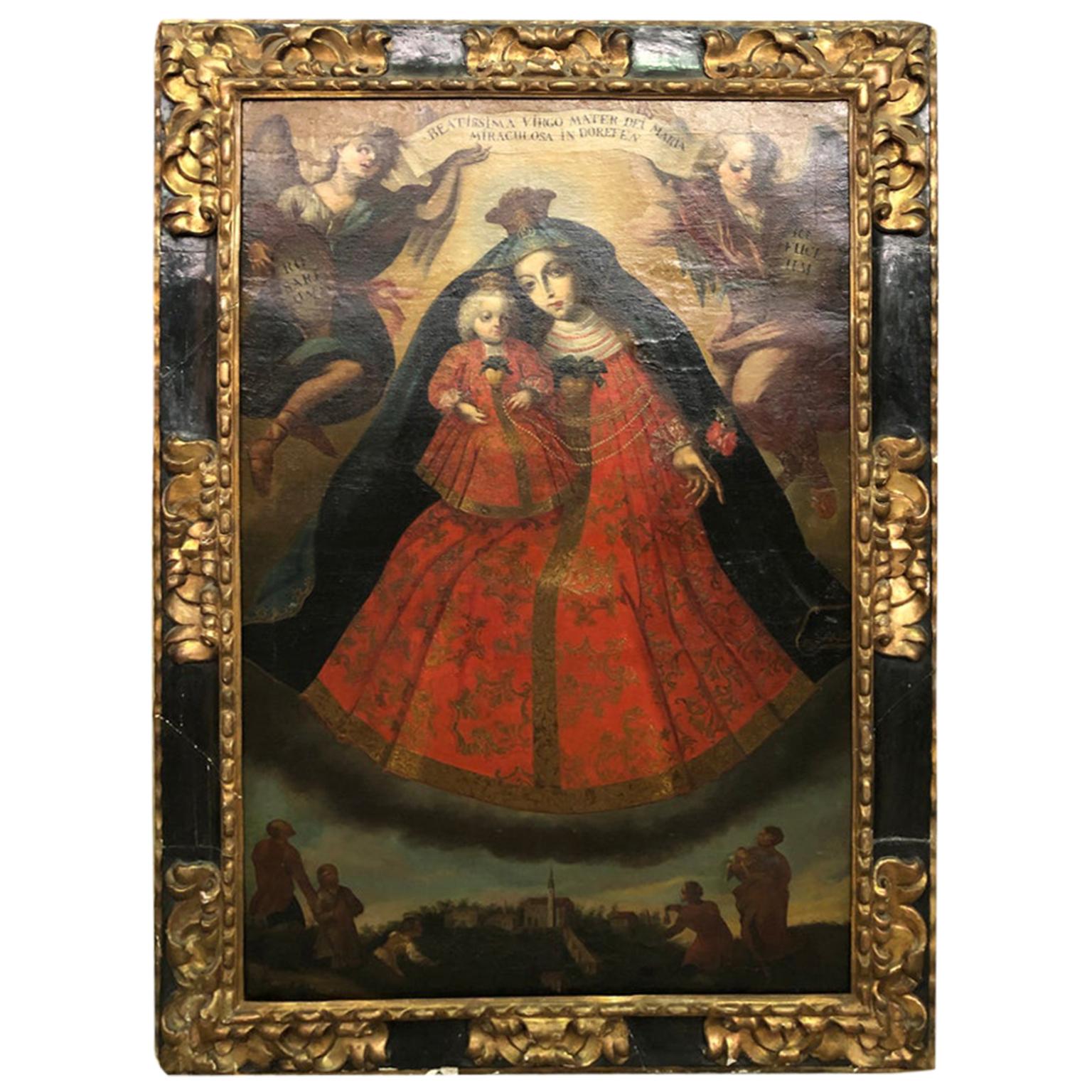 Exquisite and Grand 18th Century Spanish Painting of the Virgin Mary and Child