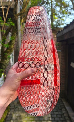 Exquisite and unique Murano Zanfirico Cane Glass Vase by Massimo Nordio, 2006