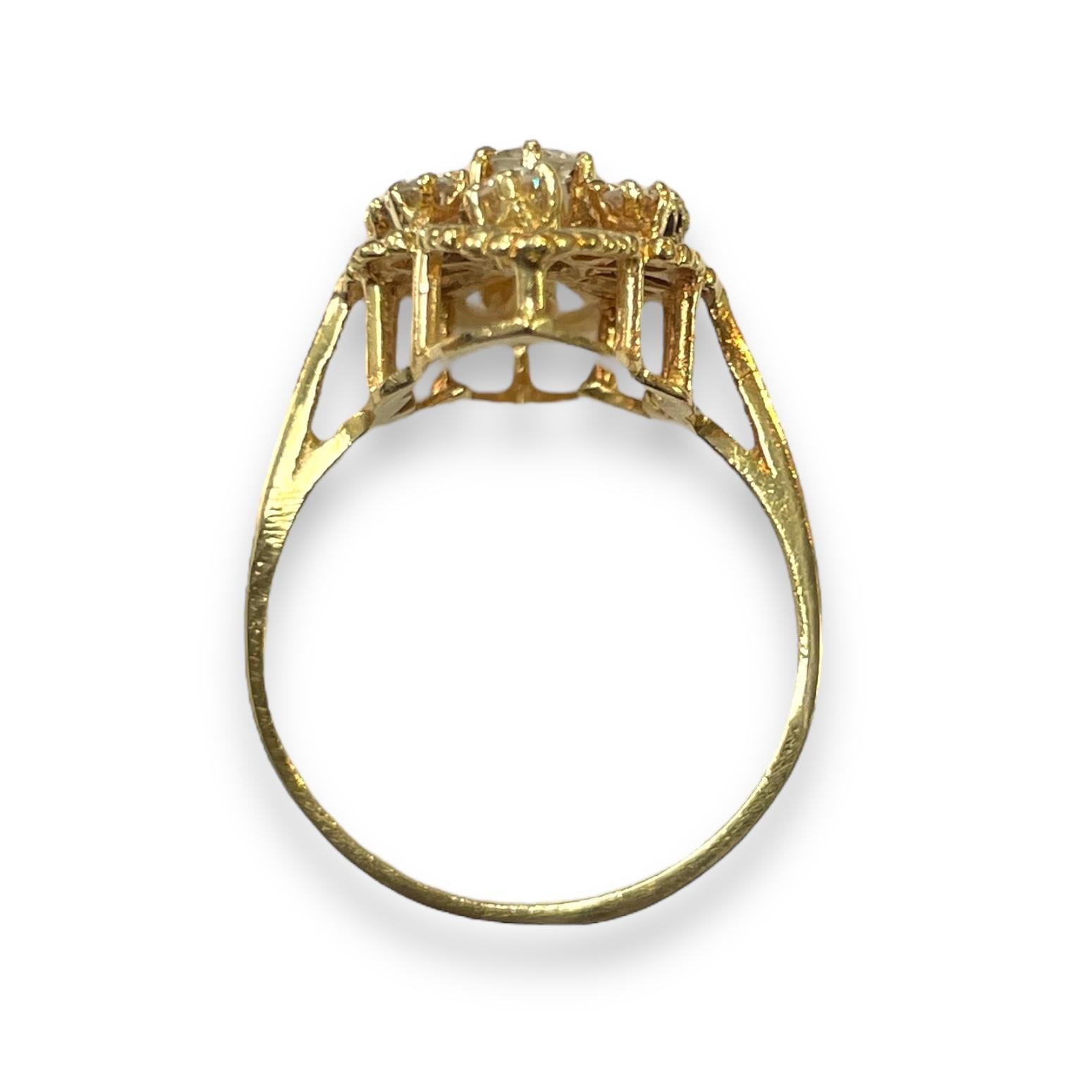 Modern Exquisite Antique 14K Gold Marquise Ring with Diamond Floral Design