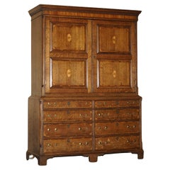 EXQUISITE Used 1800 SHERATON INLAID HOUSEKEEPERS CUPBOARD WARDROBE DRAWERS
