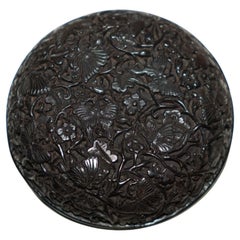 EXQUISiTES BOWL & COVER DE LACQUER DE CHINESE BUTTERFLY CINNABAR du 18ème siècle